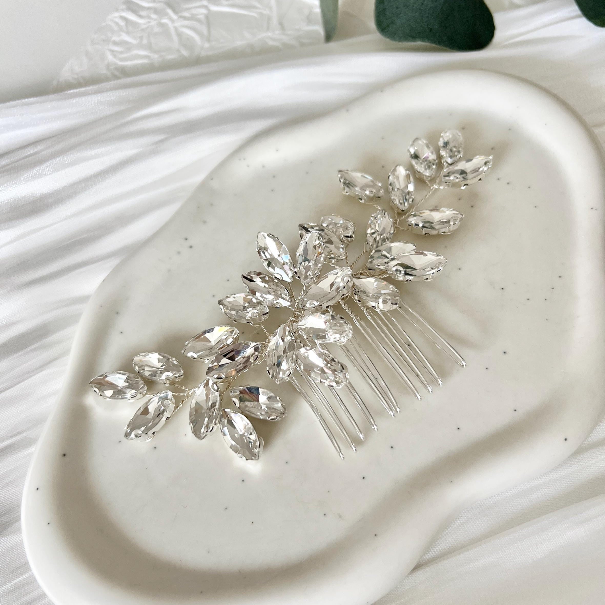 Haarkamm, silberner Strass, glänzender Haarschmuck, Braut, Schmuck Hochzeit, Silber, Brautschmuck, Brauthaarschmuck, modern