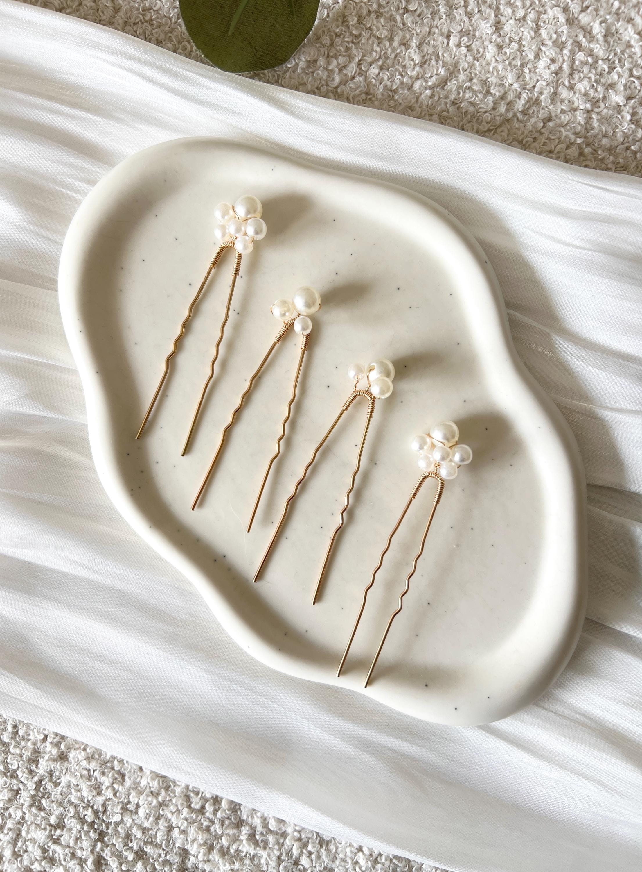 Braut Haarschmuck Set 4 Stück Haarspange gold mit weißen Perlen Haarnadeln Brautschmuck Hochzeitsschmuck Brautjungfer Trauzeugin Hochzeit