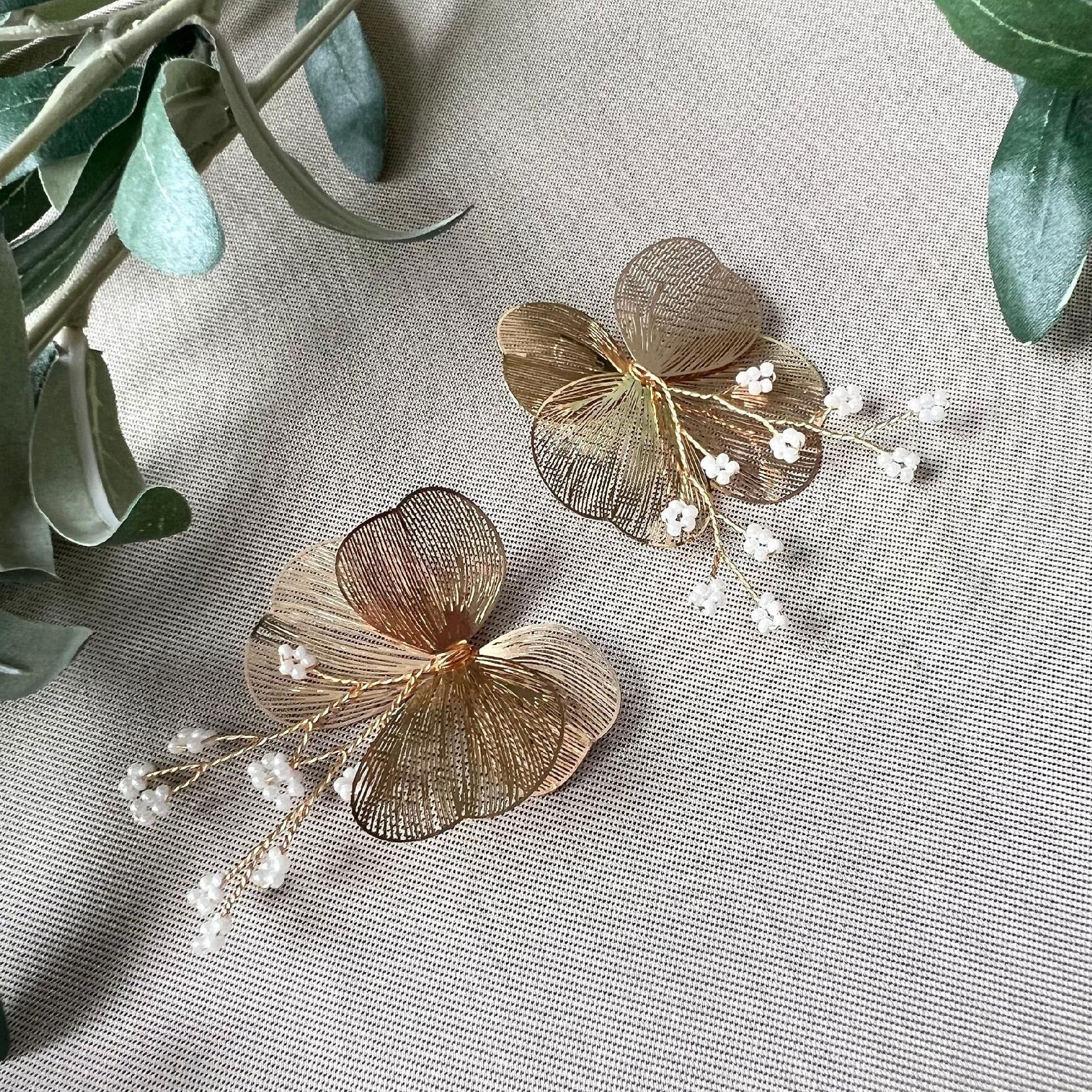 Haarschmuck, Roségold, Perlen, Braut Haarkamm, filigraner Schmuck, Blumen Haarspange, - Set 2 Stück-Brauthaarschmuck-Schmuckblüte