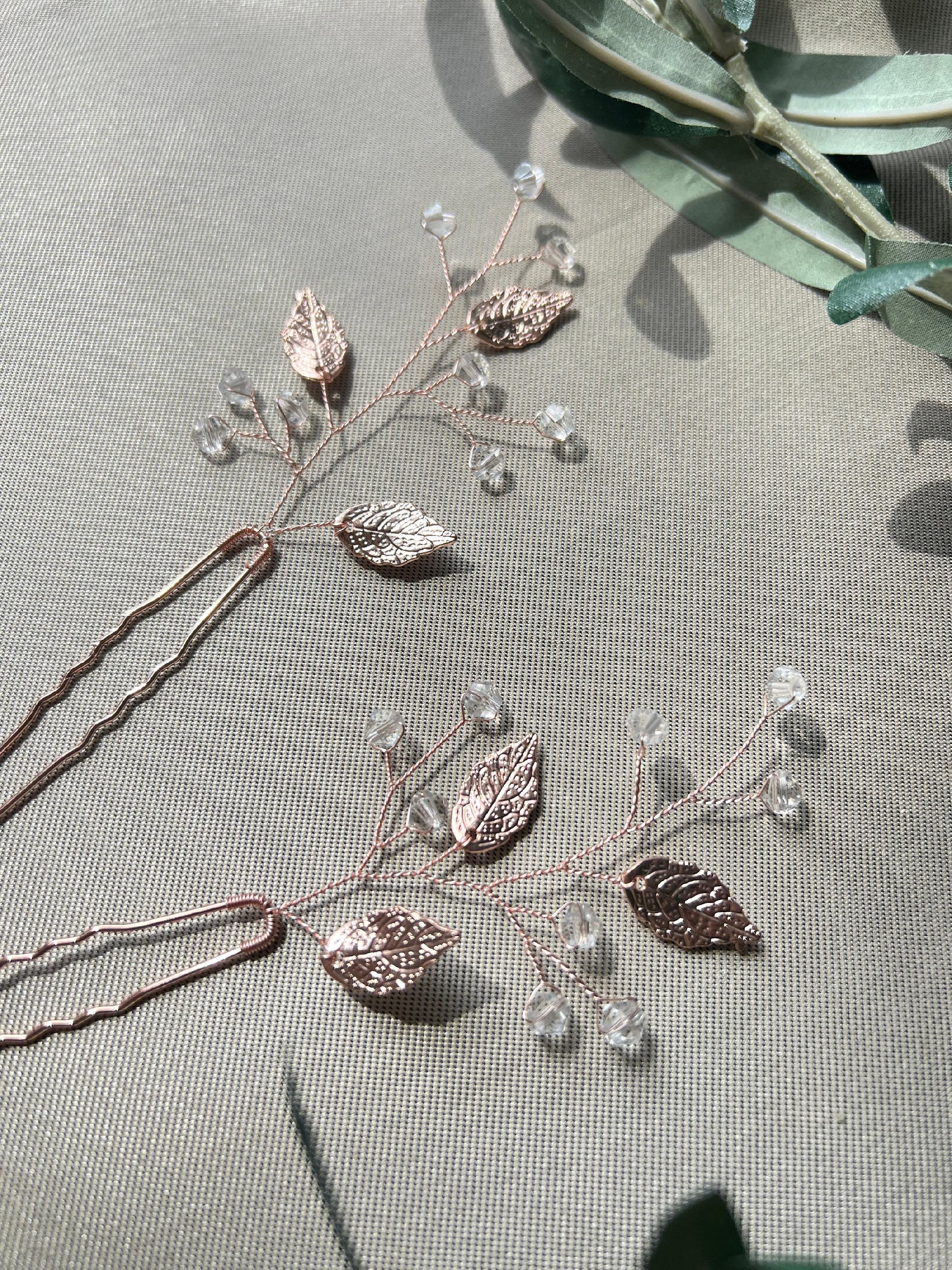 Haarspange, rosegold, Blätter mit Perlen, Brautschmuck, Braut Haarschmuck, Brautjungfern, Haarnadel, Schiebehaarklammer, Haarkamm - Einzeln-Brauthaarschmuck-Schmuckblüte