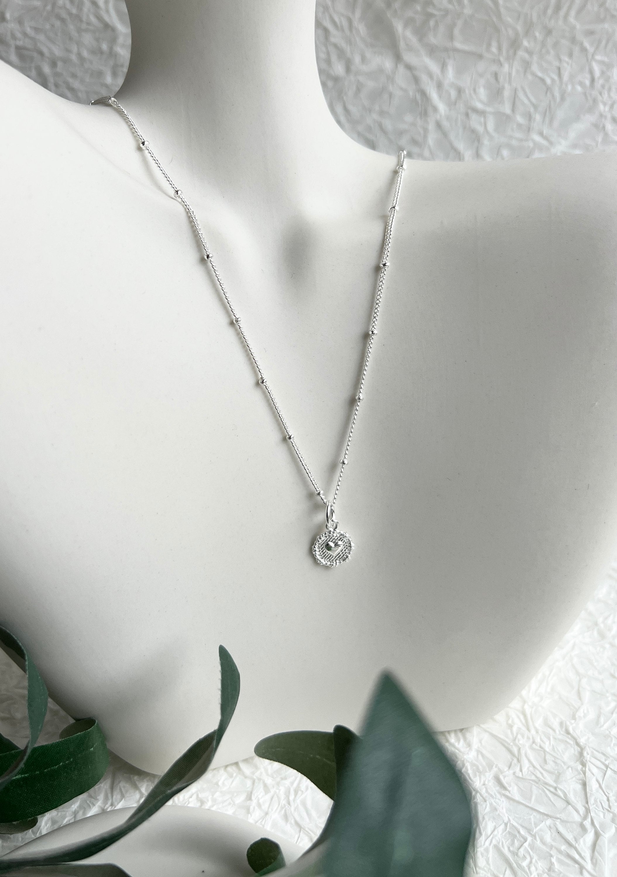 Halskette, Silber, Herz Anhänger, Brautschmuck, elegante Kugelhalskette, Schmuck Hochzeit,-Halskette-Schmuckblüte