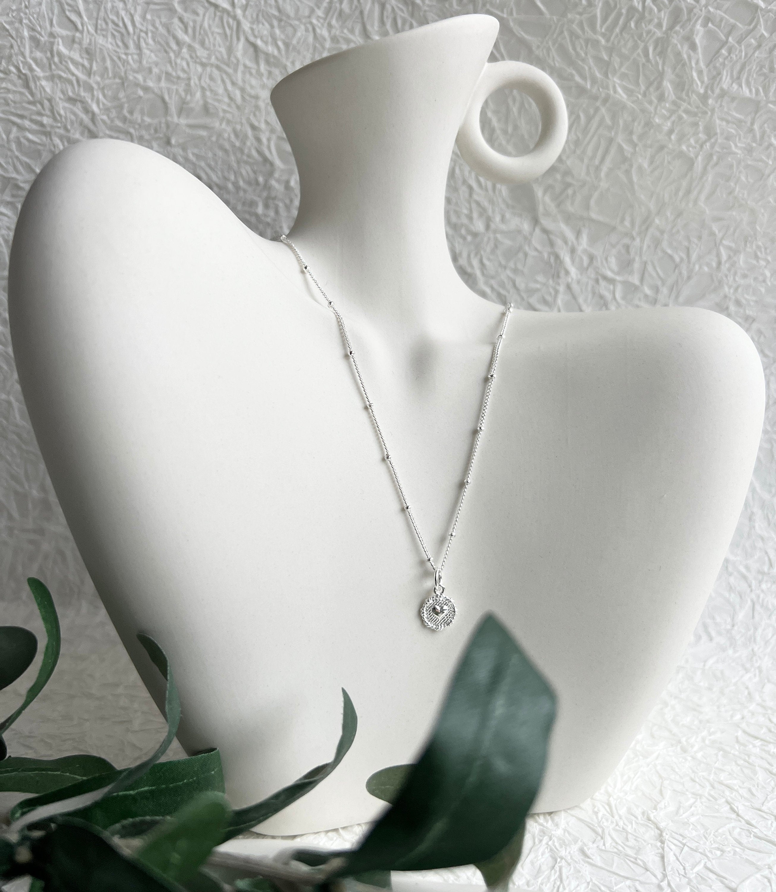 Halskette, Silber, Herz Anhänger, Brautschmuck, elegante Kugelhalskette, Schmuck Hochzeit,-Halskette-Schmuckblüte