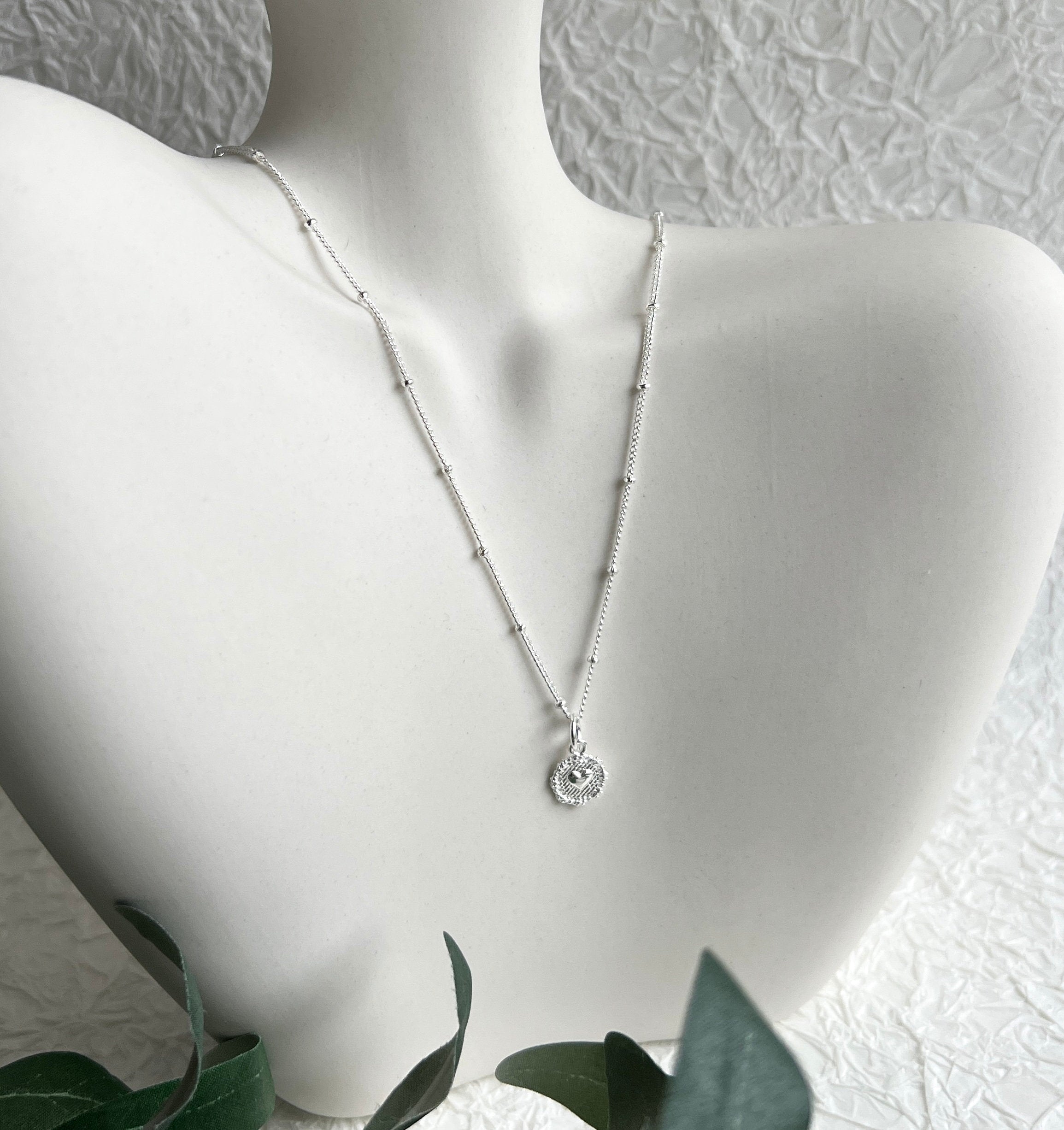 Halskette, Silber, Herz Anhänger, Brautschmuck, elegante Kugelhalskette, Schmuck Hochzeit,-Halskette-Schmuckblüte