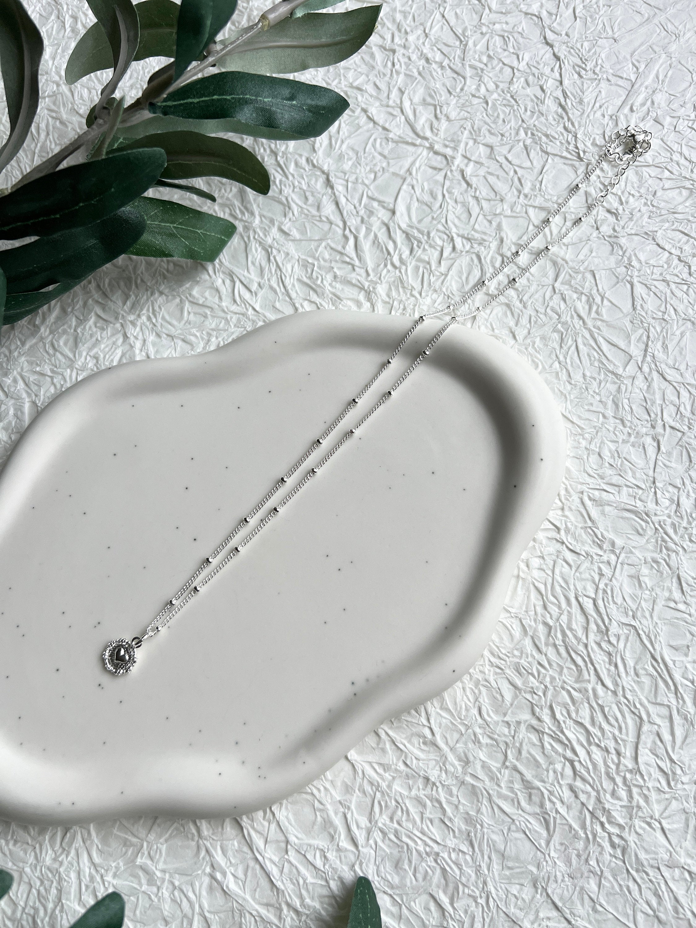 Halskette, Silber, Herz Anhänger, Brautschmuck, elegante Kugelhalskette, Schmuck Hochzeit,-Halskette-Schmuckblüte