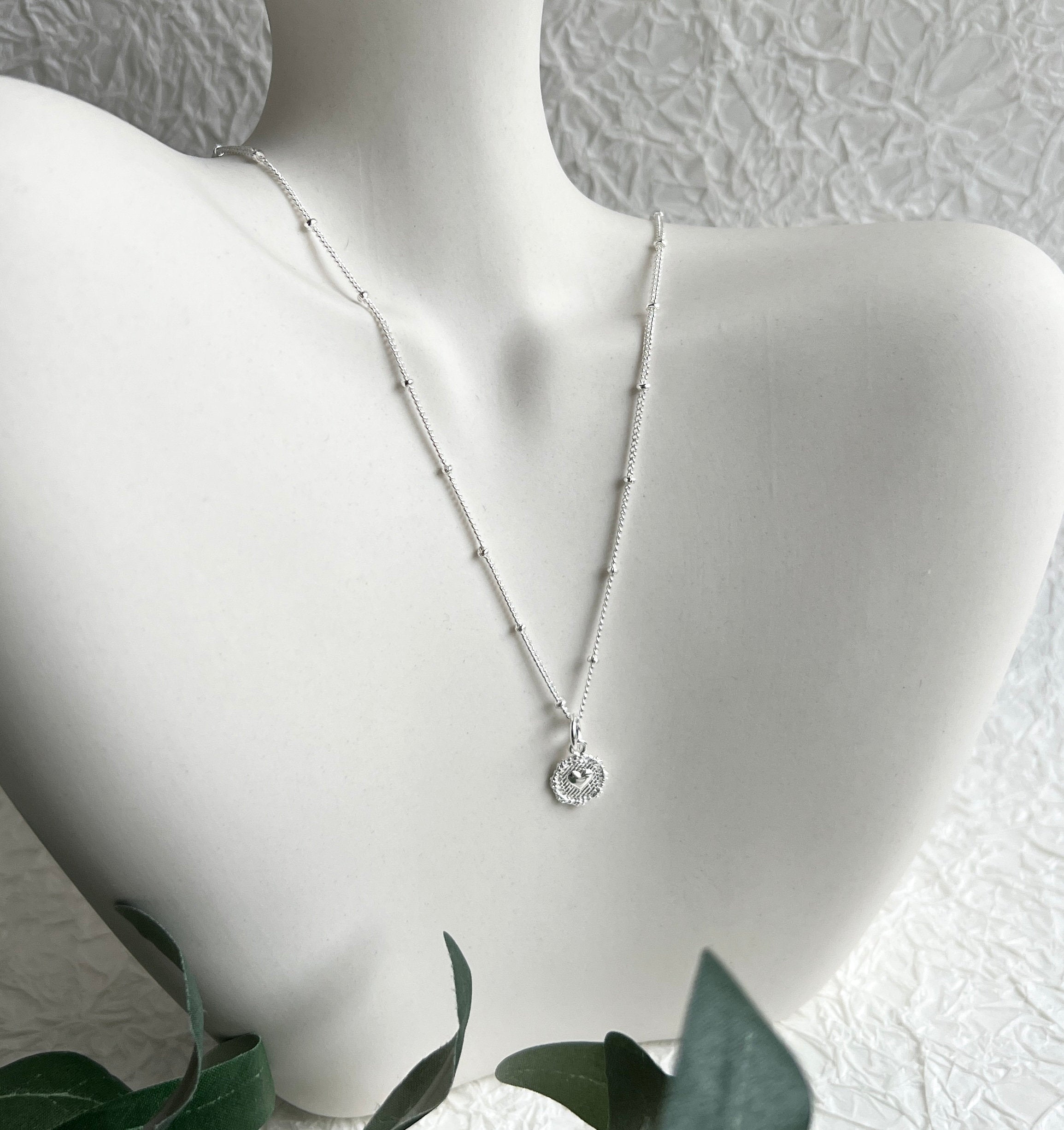 Halskette, Silber, Herz Anhänger, Brautschmuck, elegante Kugelhalskette, Schmuck Hochzeit,-Halskette-Schmuckblüte