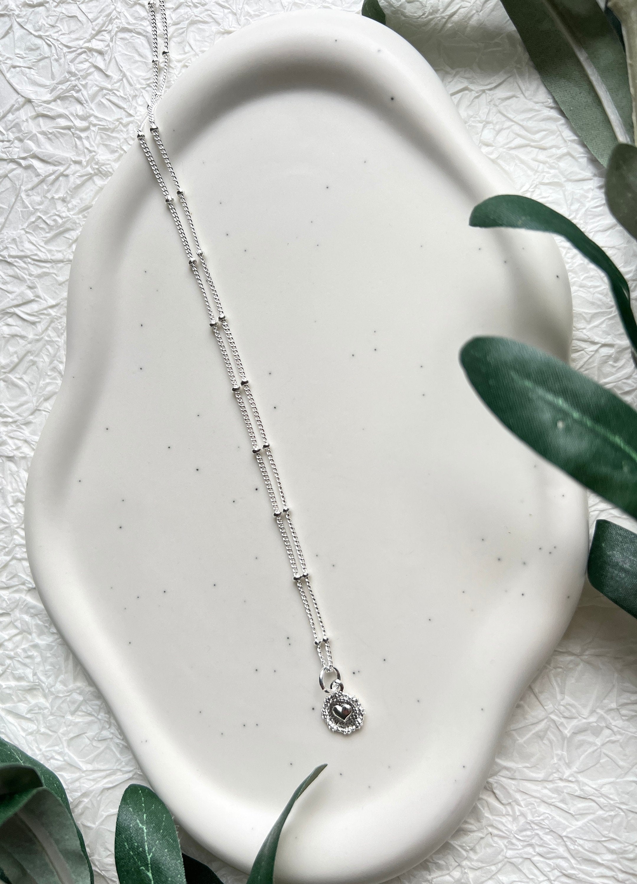 Halskette, Silber, Herz Anhänger, Brautschmuck, elegante Kugelhalskette, Schmuck Hochzeit,-Halskette-Schmuckblüte