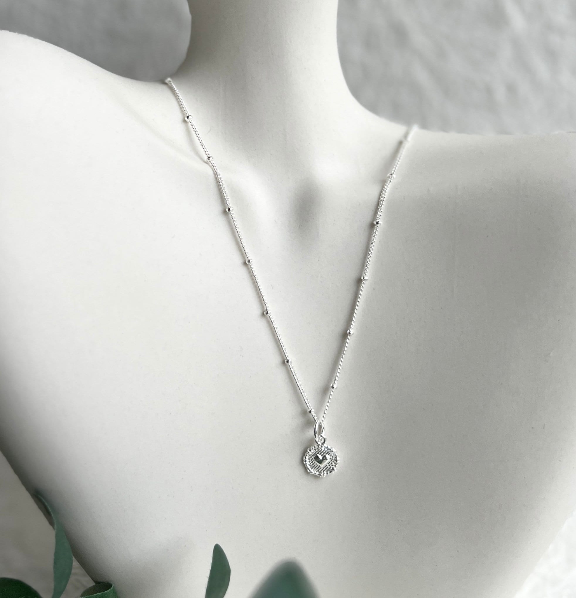 Halskette, Silber, Herz Anhänger, Brautschmuck, elegante Kugelhalskette, Schmuck Hochzeit,-Halskette-Schmuckblüte
