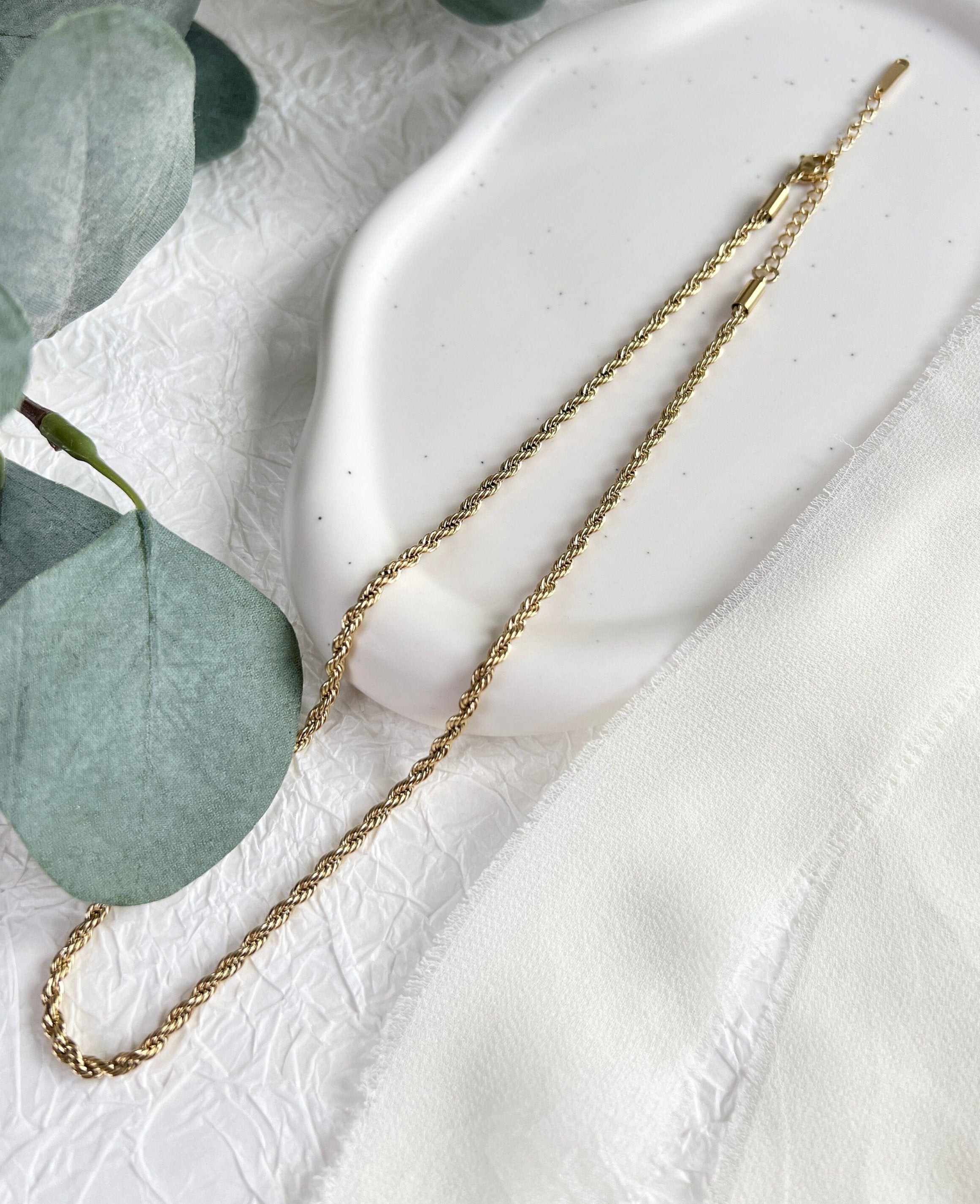 Halskette gedreht, Gold, Kordelkette Twist, Silber, glänzende Kette, - L 41/48 cm, B 4 mm-Halskette-Schmuckblüte