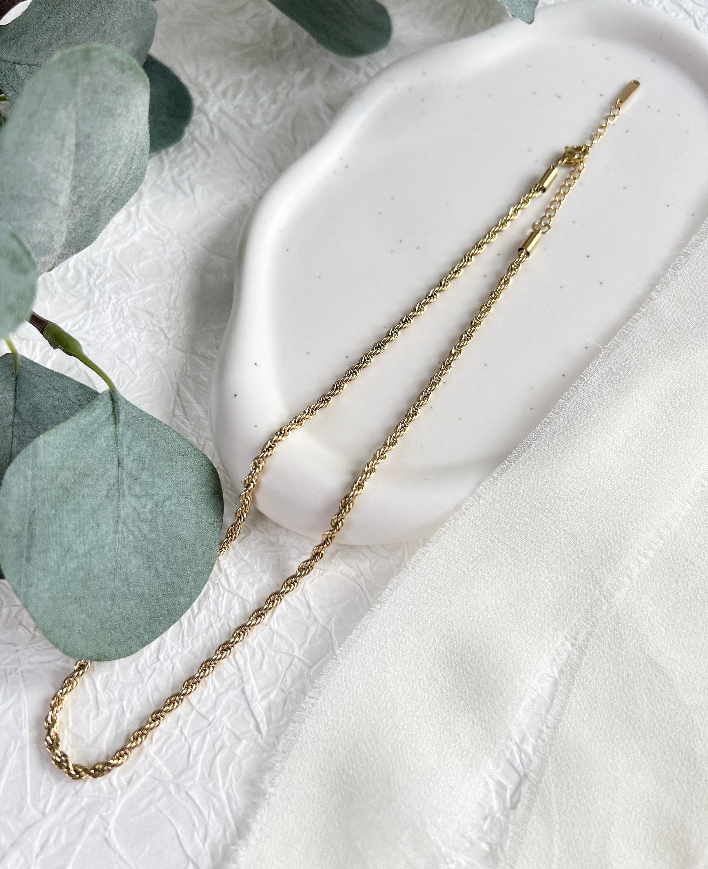 Halskette gedreht, Gold, Kordelkette Twist, glänzende Kette, verstellbar, - L 37/44 cm, B 3 mm-Halskette-Schmuckblüte