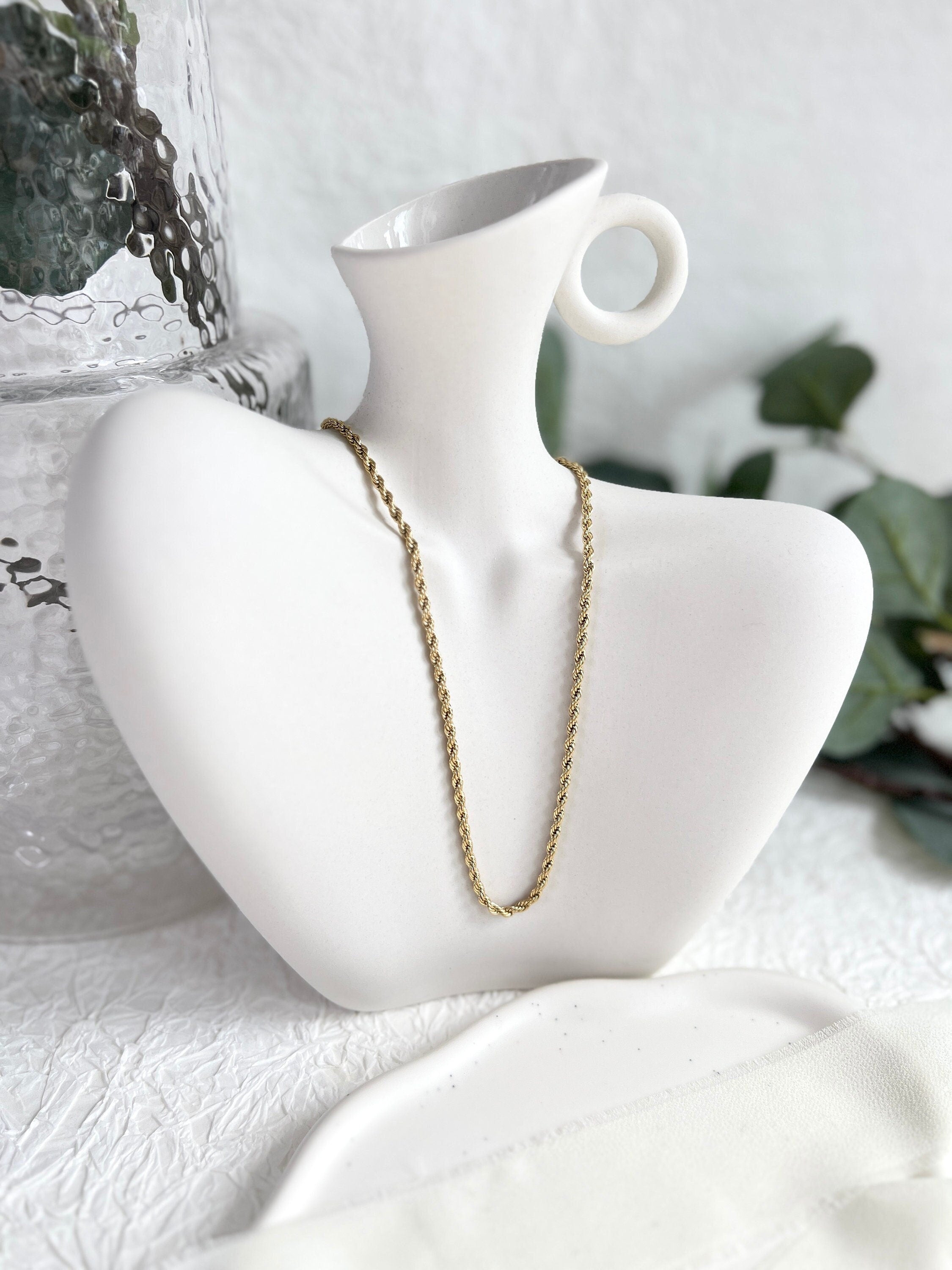 Halskette gedreht, Gold, Kordelkette Twist, glänzende Kette, verstellbar, - L 37/44 cm, B 3 mm-Halskette-Schmuckblüte