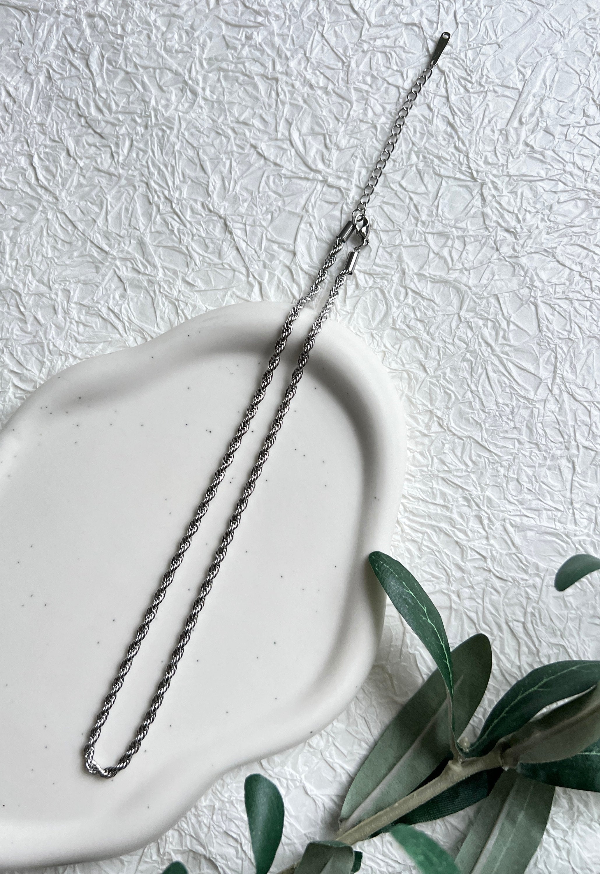 Halskette gedreht, Silber, Kordelkette Twist, glänzende Kette, verstellbar, - L 37/44 cm, B 3 mm-Halskette-Schmuckblüte