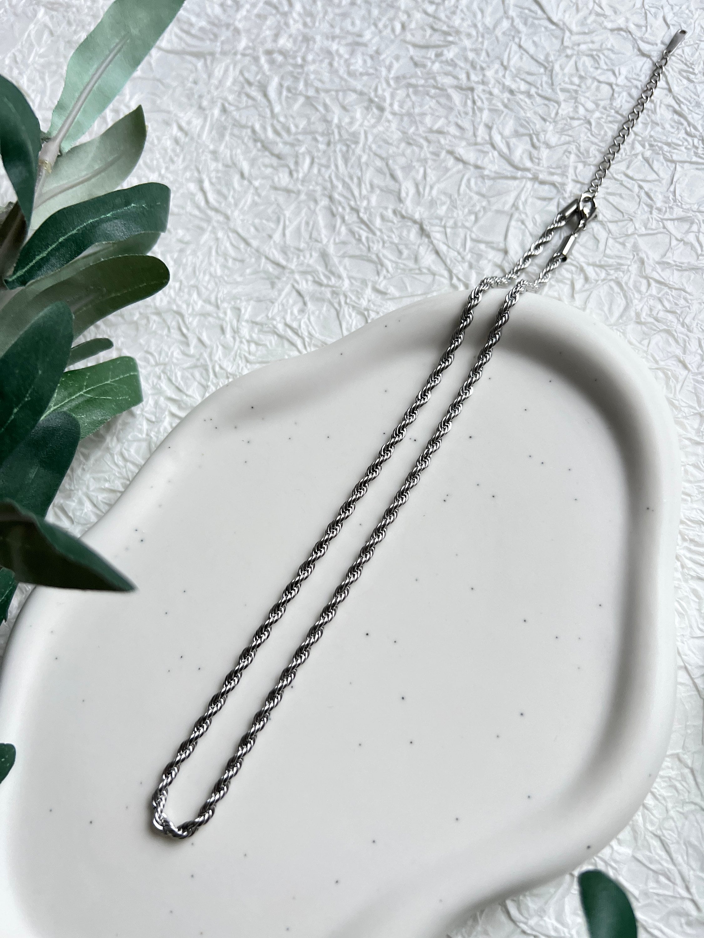 Halskette gedreht, Silber, Kordelkette Twist, glänzende Kette, verstellbar, - L 37/44 cm, B 3 mm-Halskette-Schmuckblüte