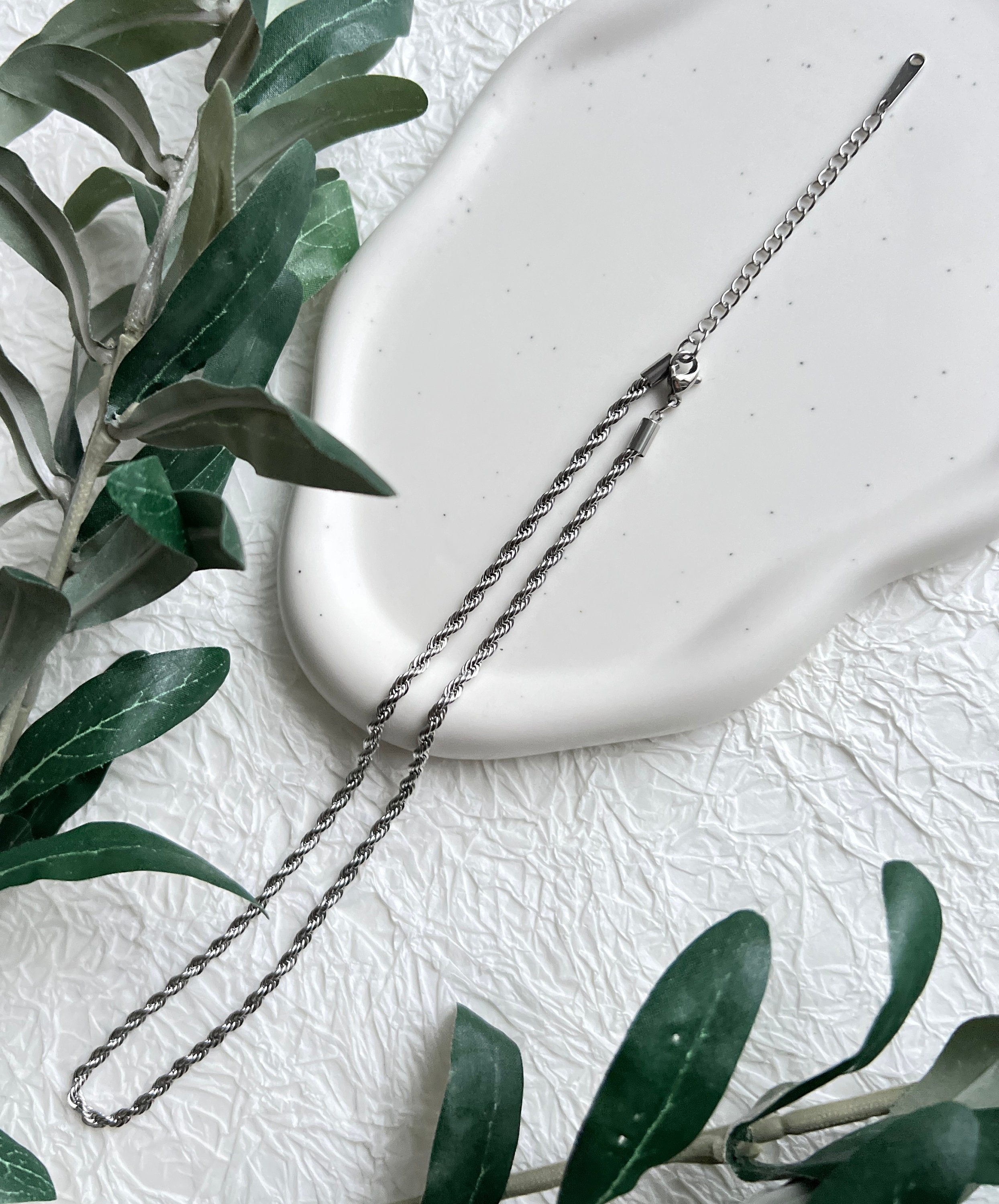 Halskette gedreht, Silber, Kordelkette Twist, glänzende Kette, verstellbar, - L 37/44 cm, B 3 mm-Halskette-Schmuckblüte