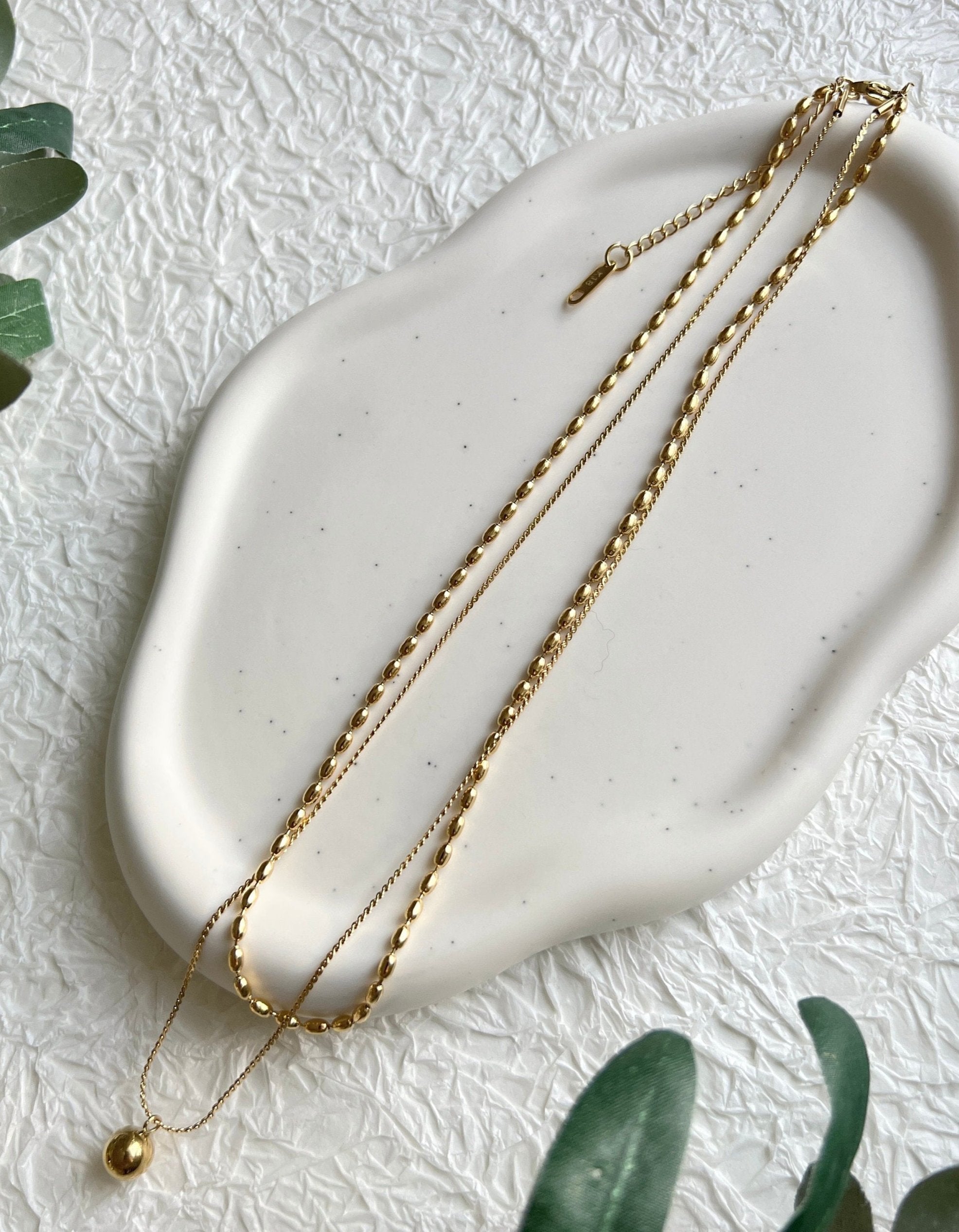 Halskette gold Layering, Mehrreihige Kette, filigran, Kugel Anhänger rund, double Layering, 18k-Halskette-Schmuckblüte