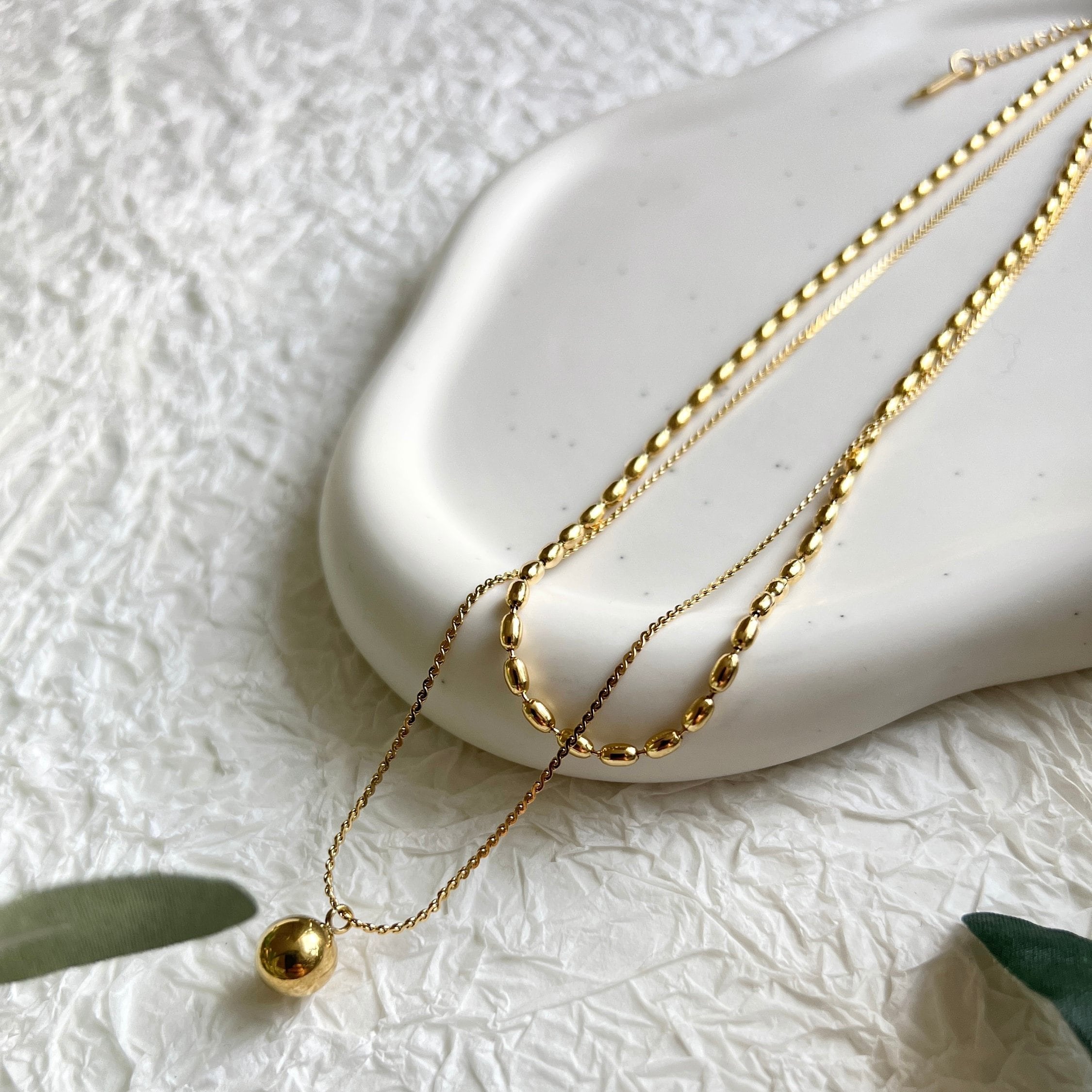 Halskette gold Layering, Mehrreihige Kette, filigran, Kugel Anhänger rund, double Layering, 18k-Halskette-Schmuckblüte