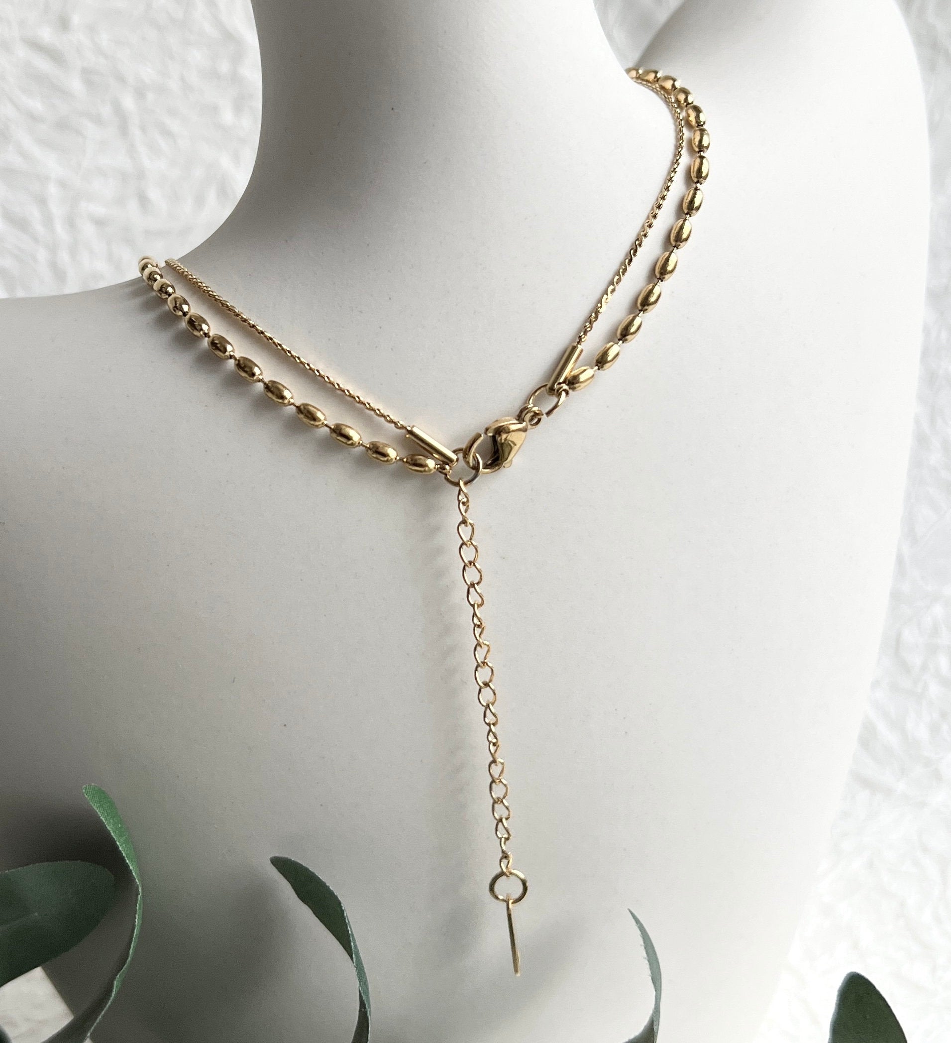 Halskette gold Layering, Mehrreihige Kette, filigran, Kugel Anhänger rund, double Layering, 18k-Halskette-Schmuckblüte