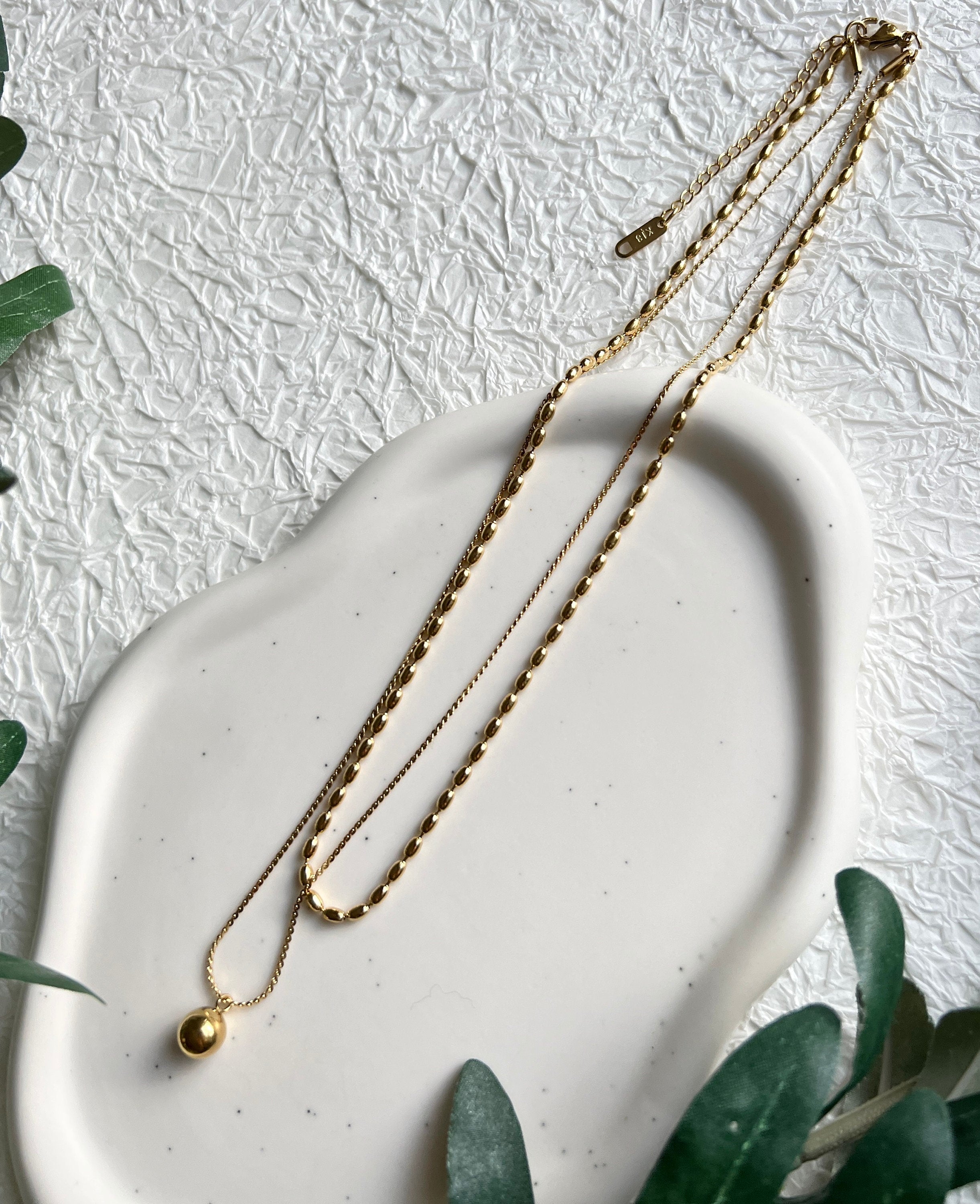 Halskette gold Layering, Mehrreihige Kette, filigran, Kugel Anhänger rund, double Layering, 18k-Halskette-Schmuckblüte