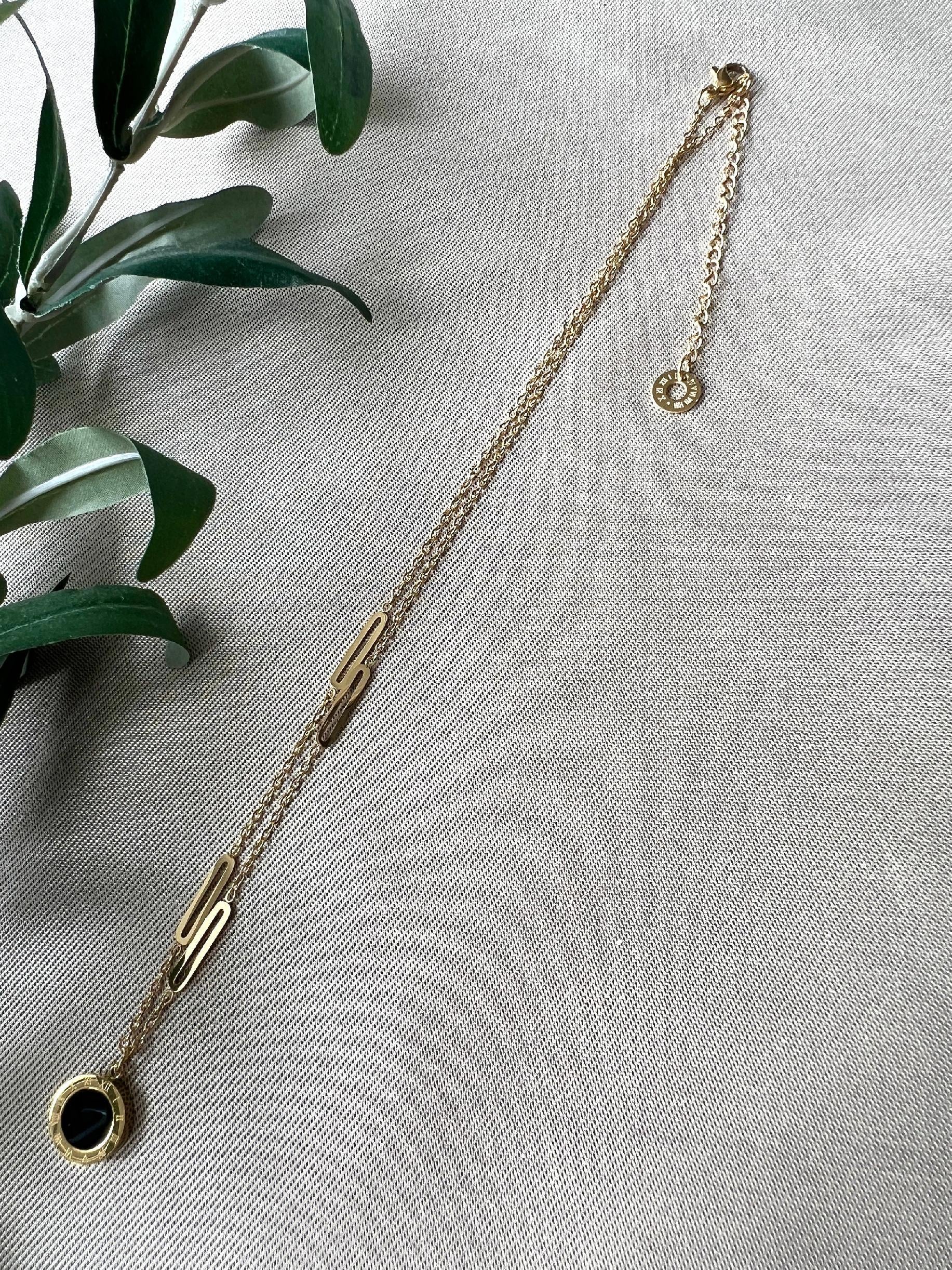 Halskette mit Anhänger, Wendehalskette schwarz und Perlmutt, gold, Edelstahl, Halskette für Frauen-Halskette-Schmuckblüte