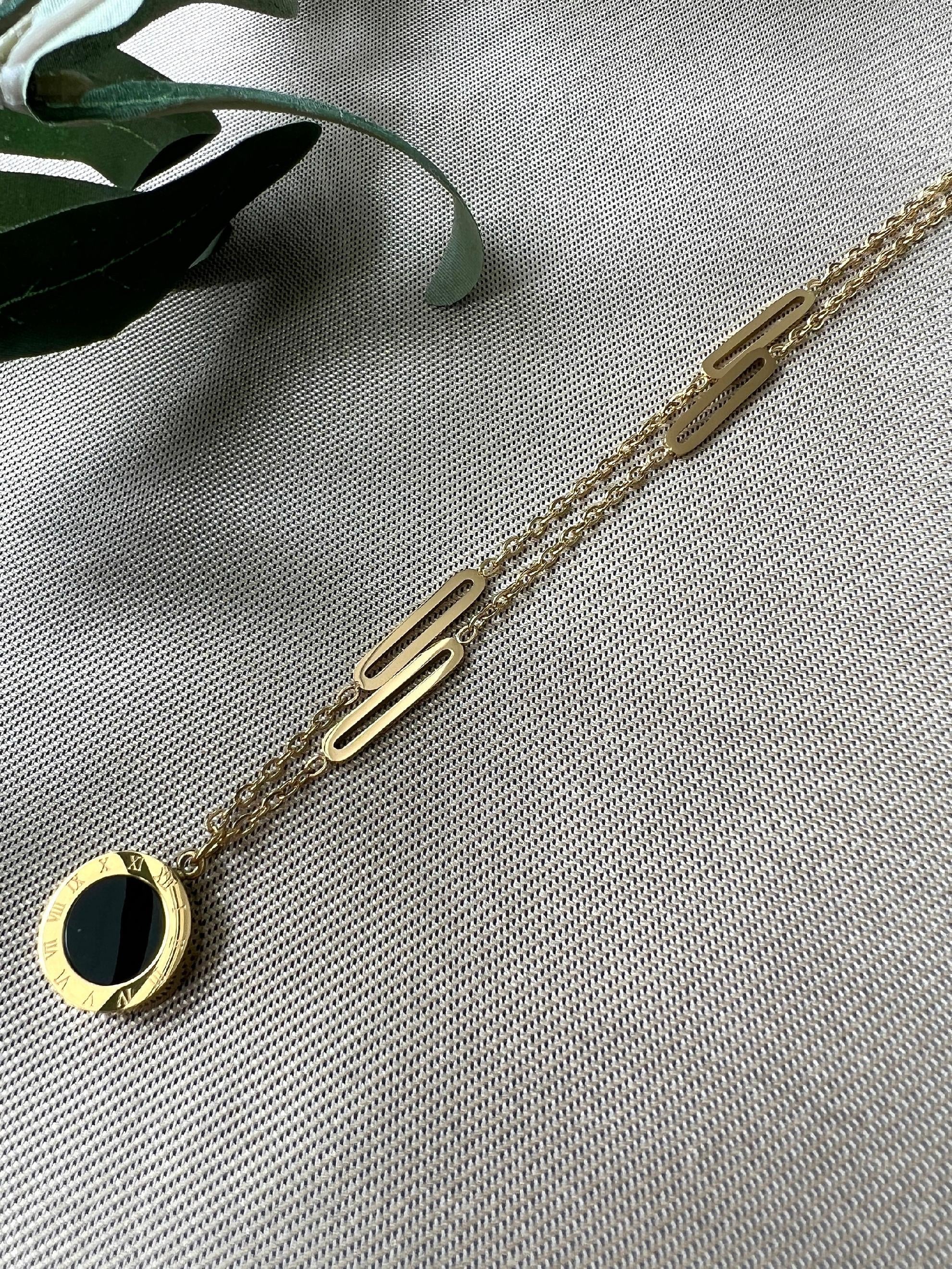 Halskette mit Anhänger, Wendehalskette schwarz und Perlmutt, gold, Edelstahl, Halskette für Frauen-Halskette-Schmuckblüte