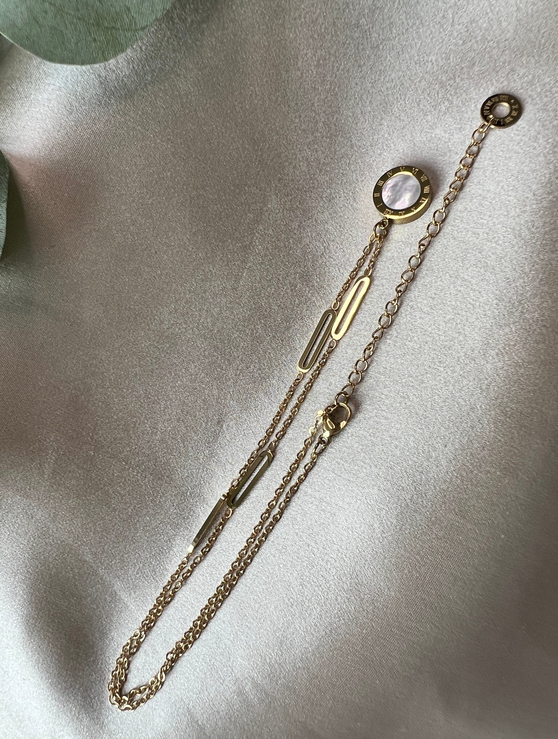 Halskette mit Anhänger, Wendehalskette schwarz und Perlmutt, gold, Edelstahl, Halskette für Frauen-Halskette-Schmuckblüte