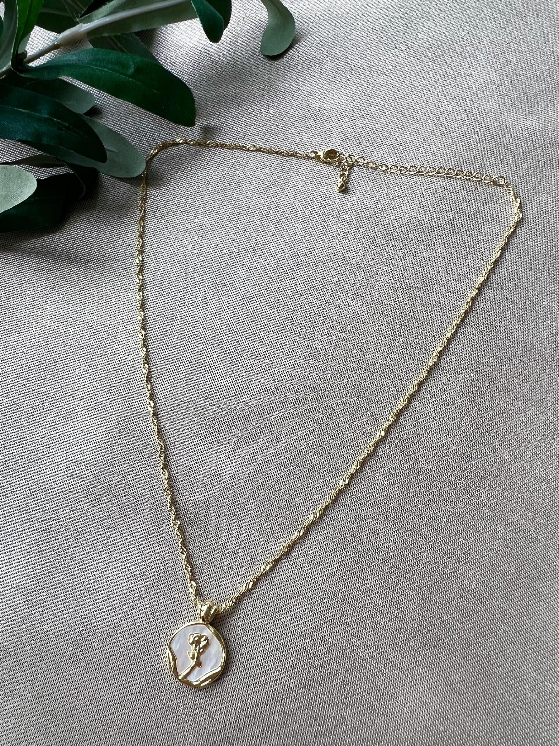 Halskette mit Rosen-Anhänger, Edelstahl, Perlmutt, golden, Halskette für Frauen-Halskette-Schmuckblüte