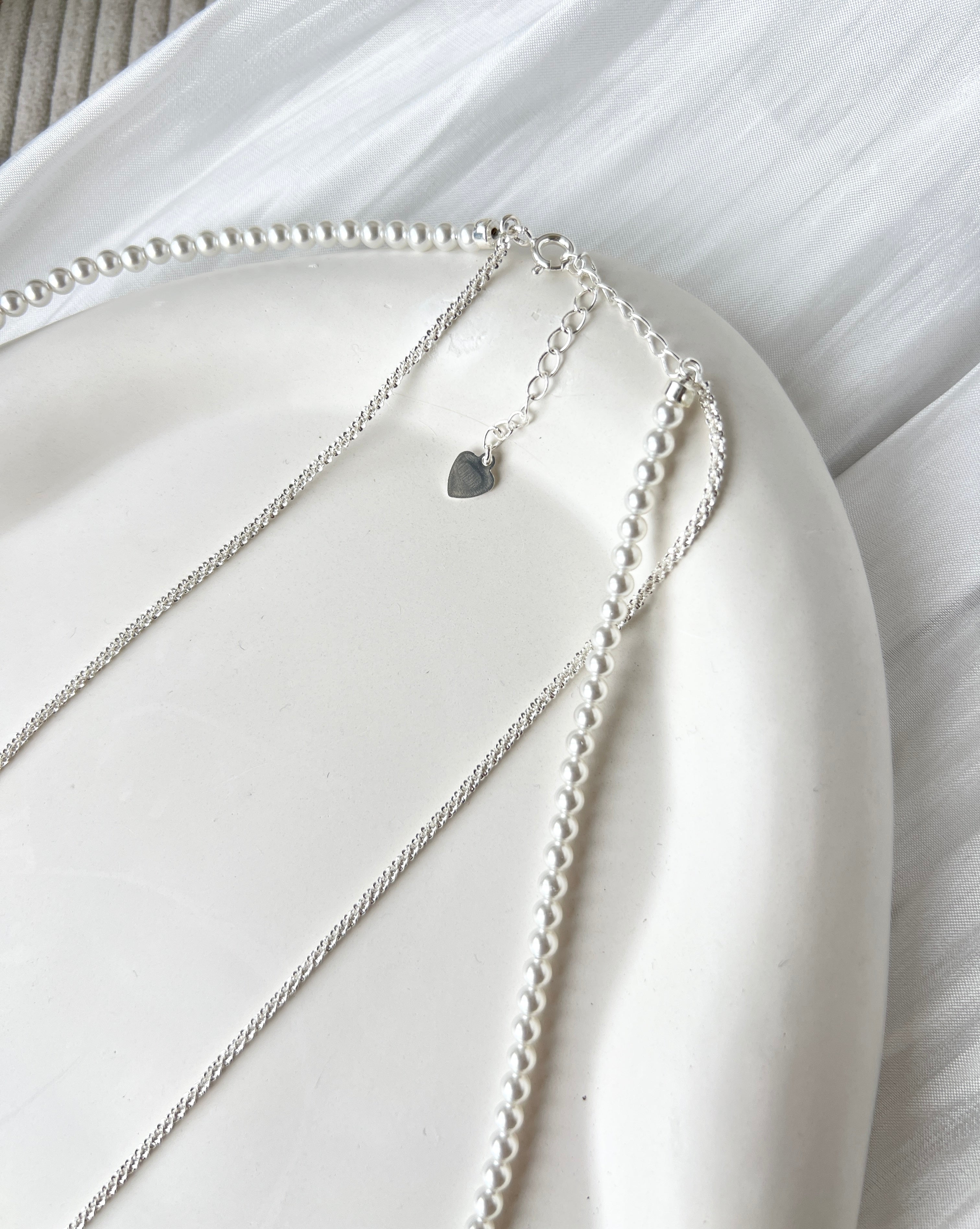 Layering Halskette, Silber, mehrreihige Kette, kurz und lang, Perlenanhänger