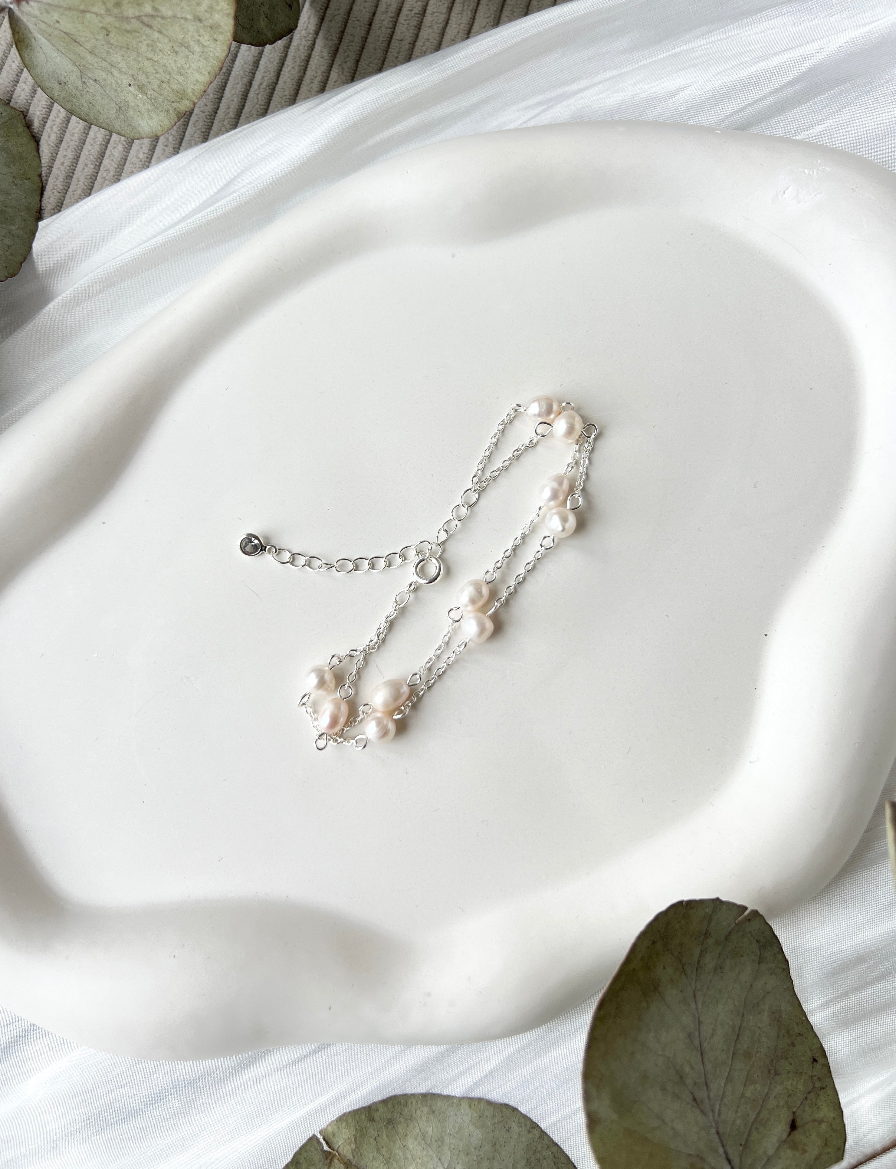 Armband, Silber, weiße Perlen, Perlenschmuck, Brautschmuck