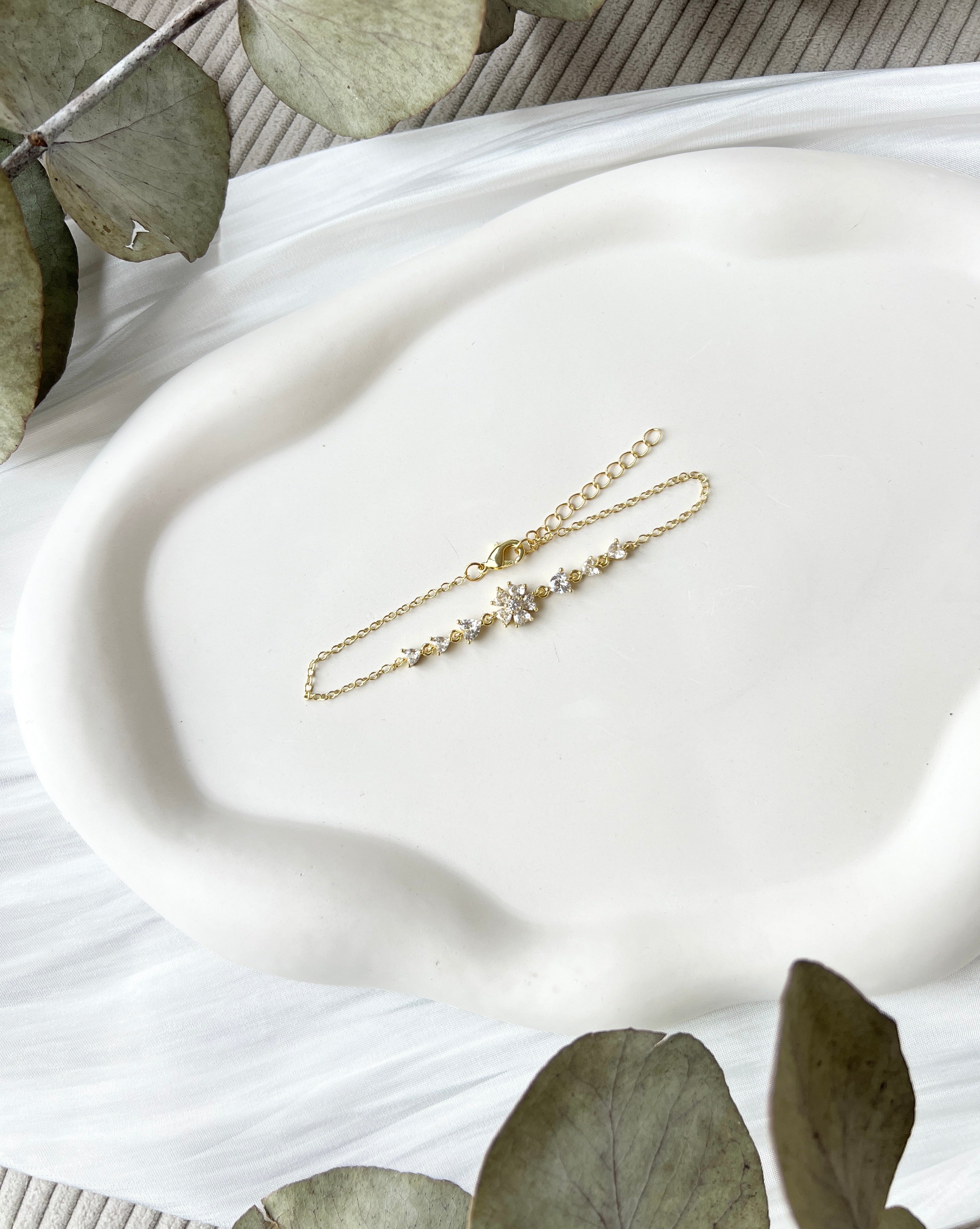 Armband, Gold, funkelnde Cubic-Zirkoniasteine, Brautschmuck, Brautarmband