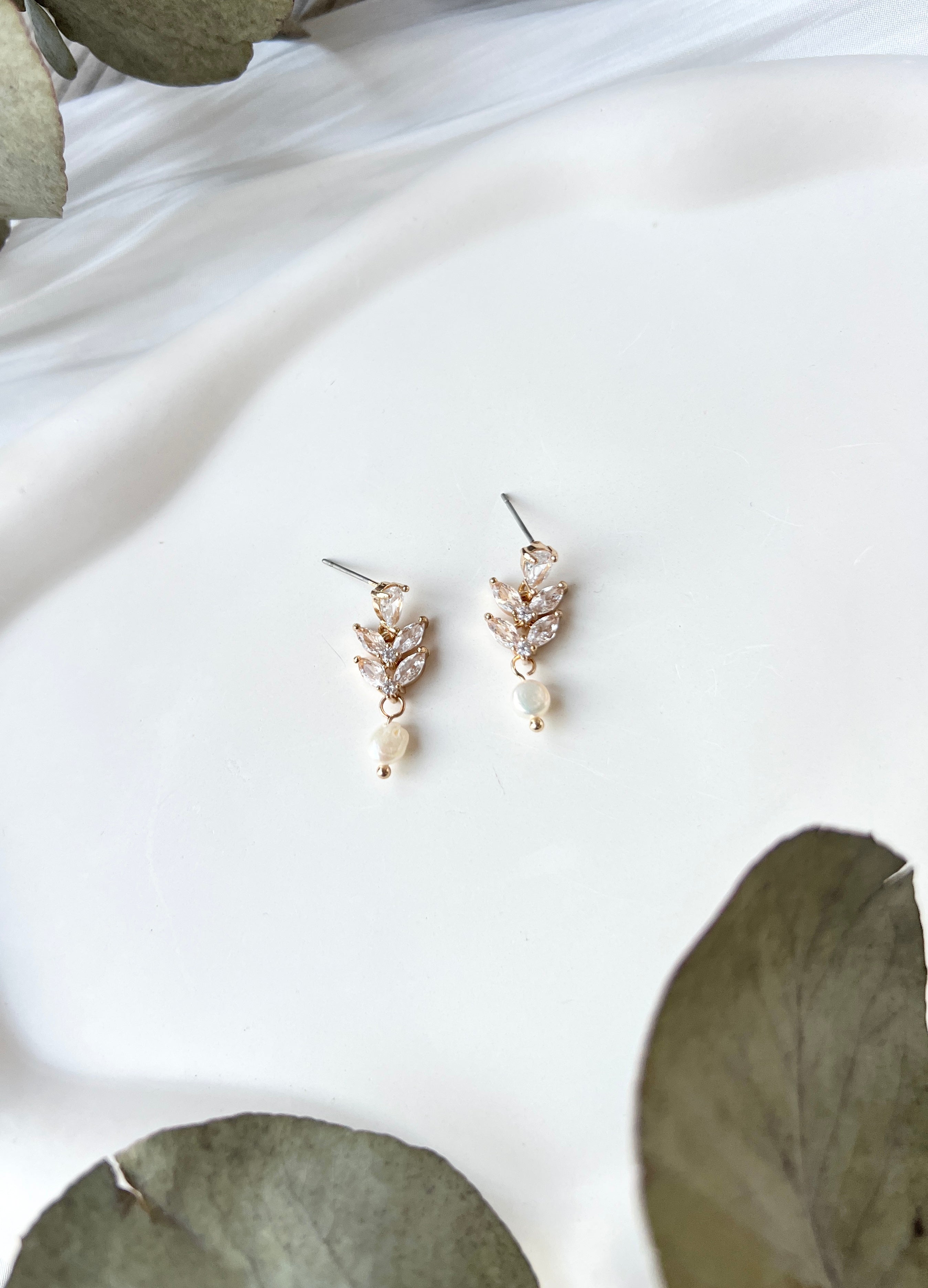 Ohrringe, Gold, Perlenohrringe, funkelnde Ohrstecker, Brautschmuck