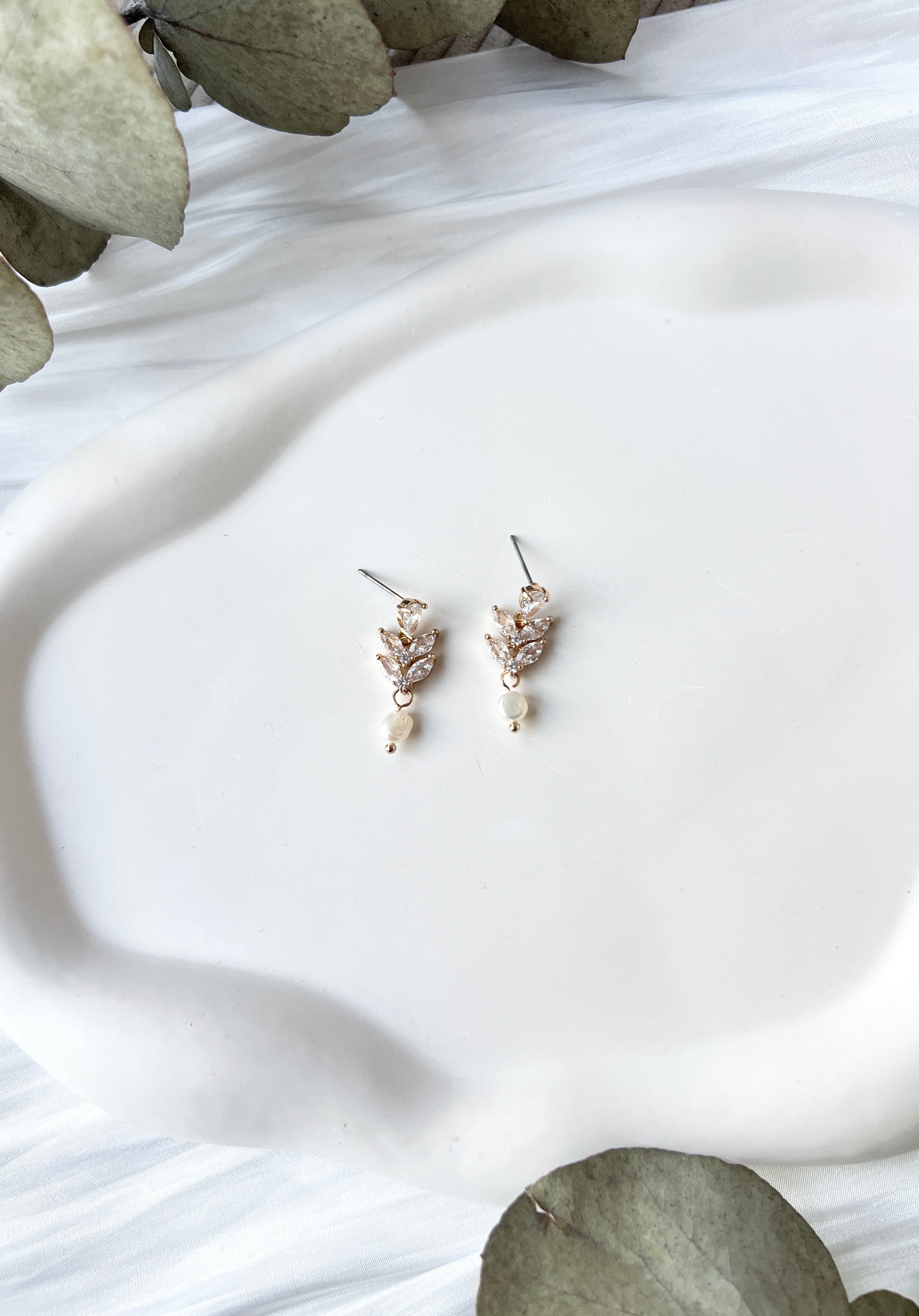 Ohrringe, Gold, Perlenohrringe, funkelnde Ohrstecker, Brautschmuck