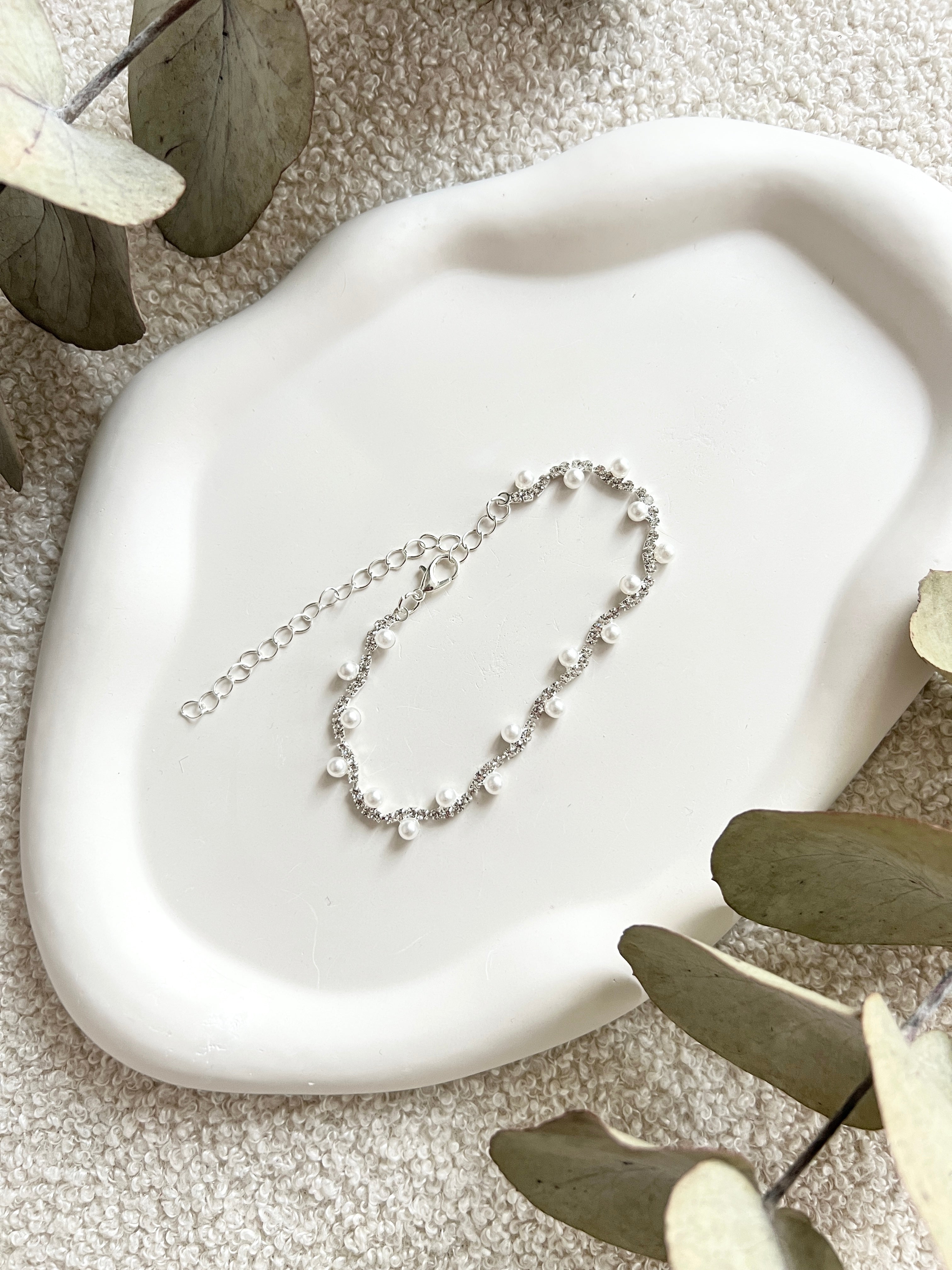 Armband, Silber, weiße Perlen, Perlenschmuck, Geschenk für Sie, Brautschmuck