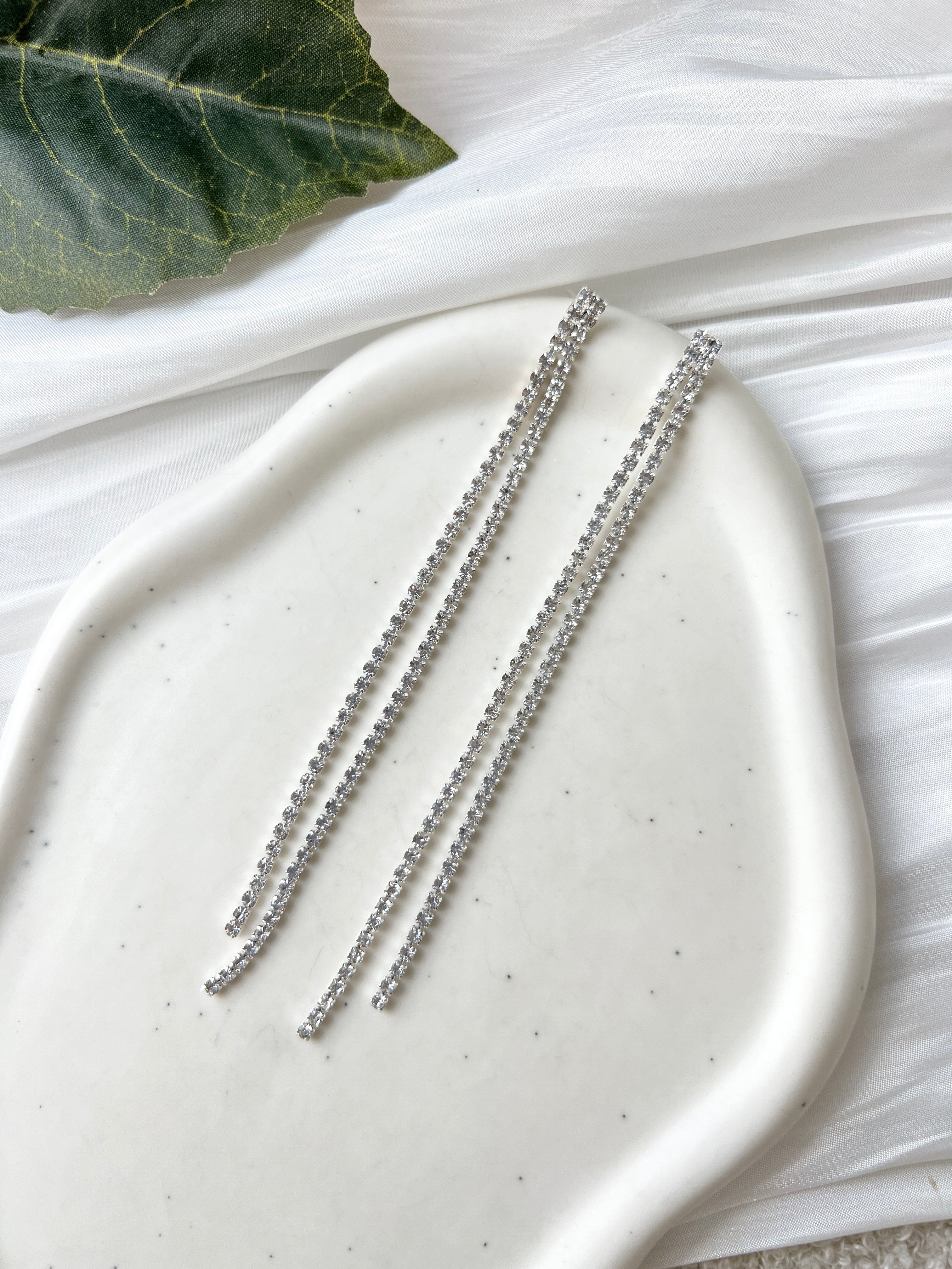 Ohrringe, Silber, lange Braut Hängeohrringe, Strass, glänzender Brautschmuck