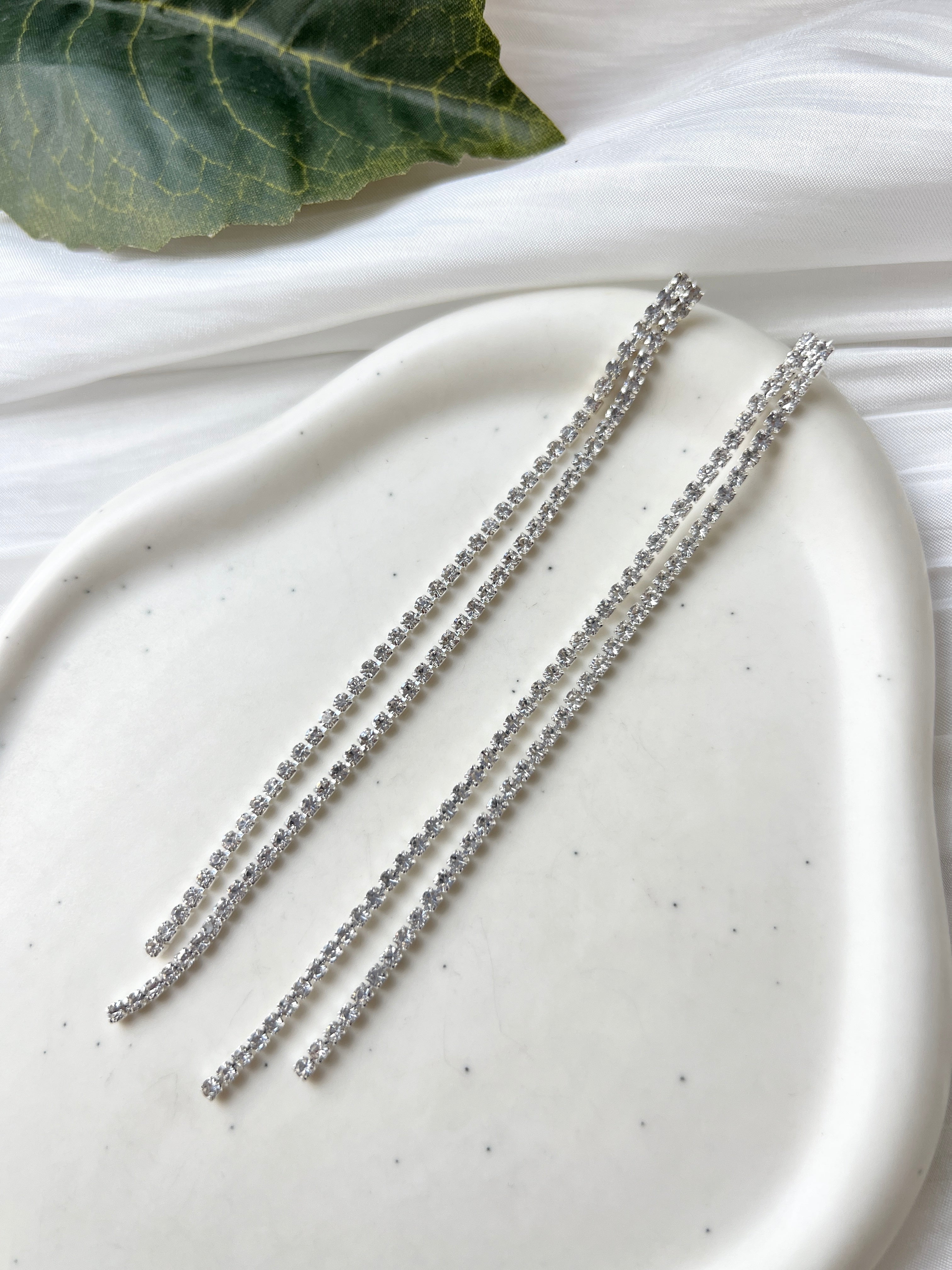 Ohrringe, Silber, lange Braut Hängeohrringe, Strass, glänzender Brautschmuck