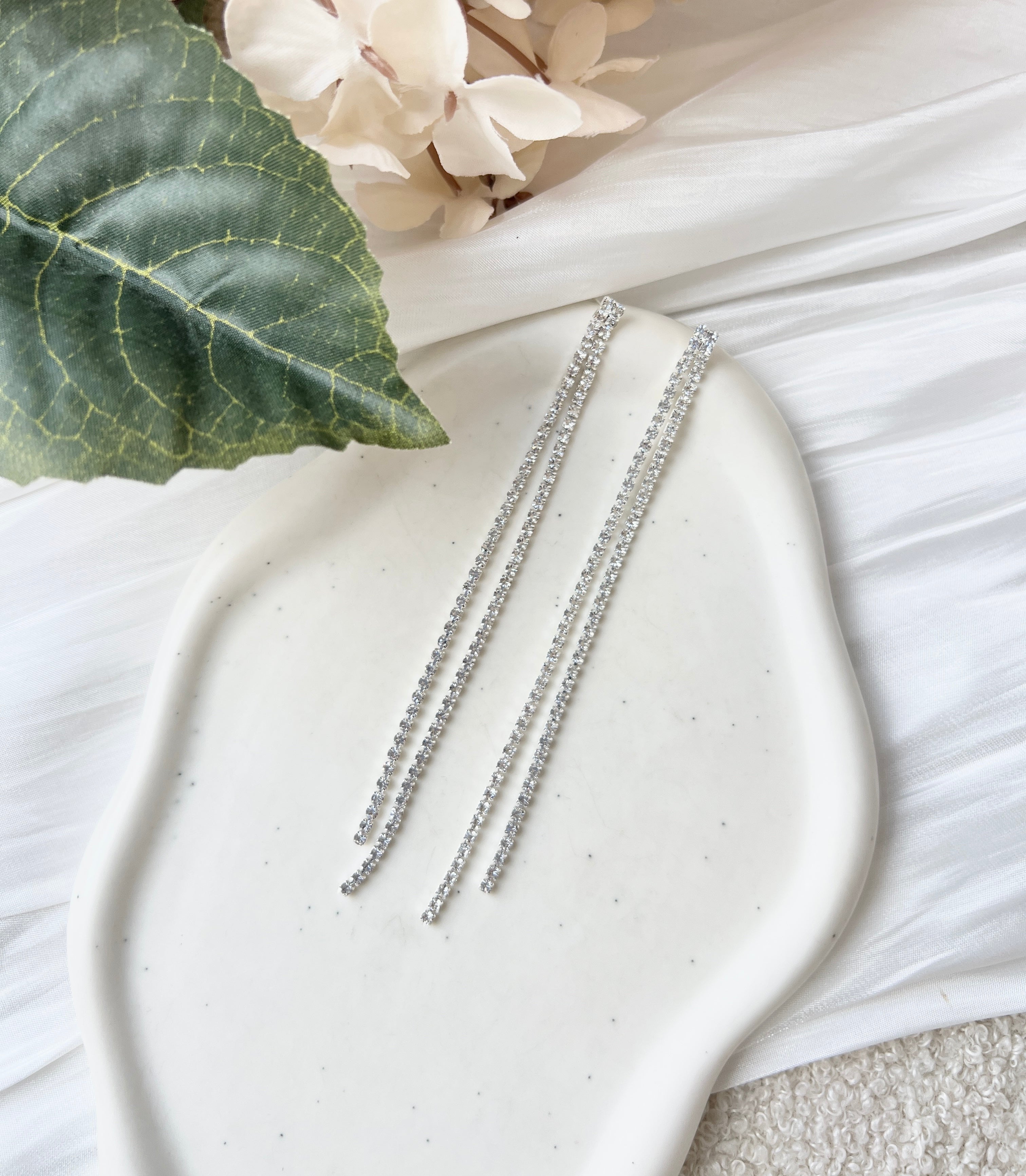 Ohrringe, Silber, lange Braut Hängeohrringe, Strass, glänzender Brautschmuck