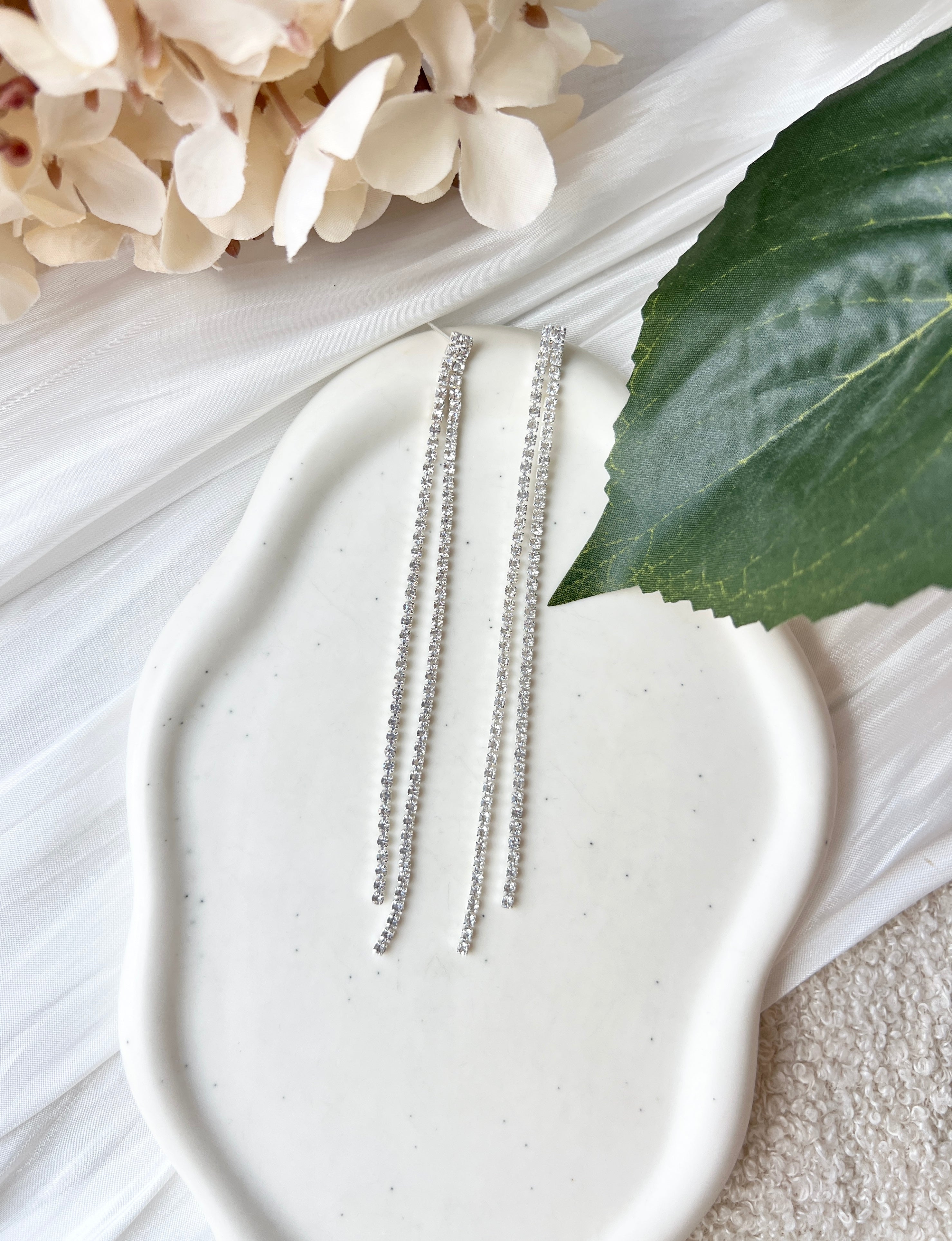 Ohrringe, Silber, lange Braut Hängeohrringe, Strass, glänzender Brautschmuck