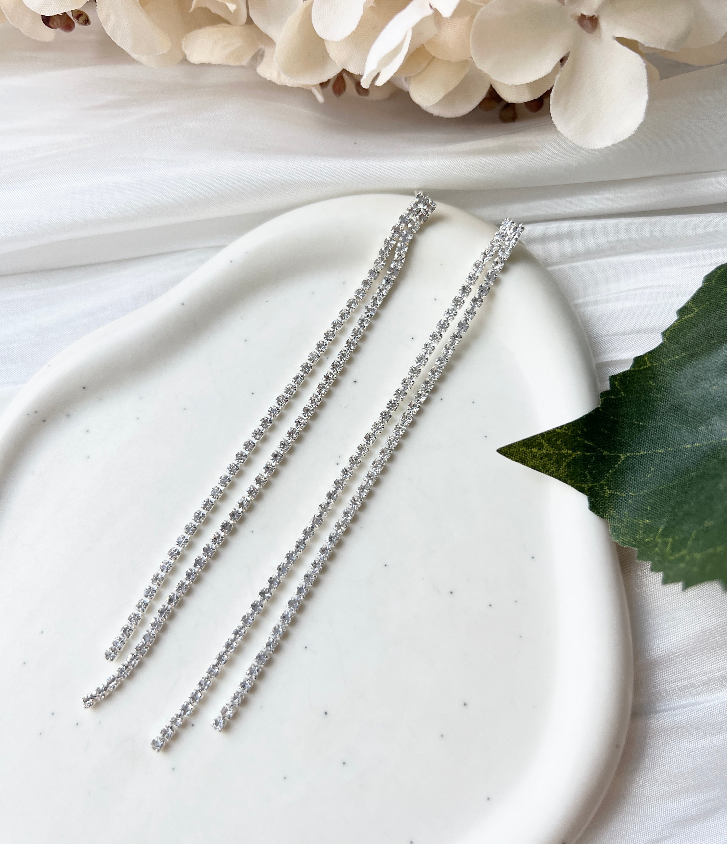 Ohrringe, Silber, lange Braut Hängeohrringe, Strass, glänzender Brautschmuck