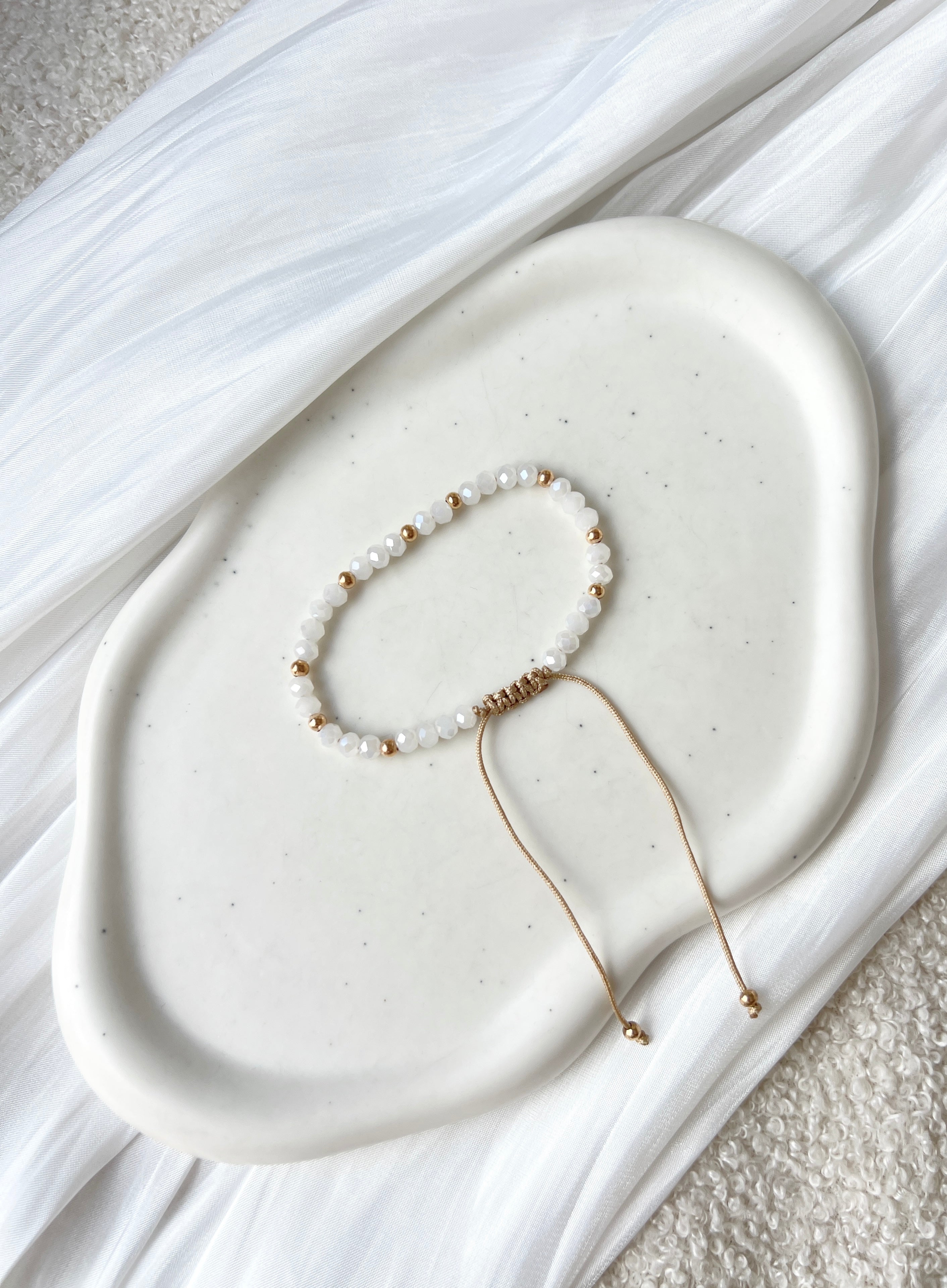 Perlenarmband, Weiß und Gold, Onesize, Brautschmuck