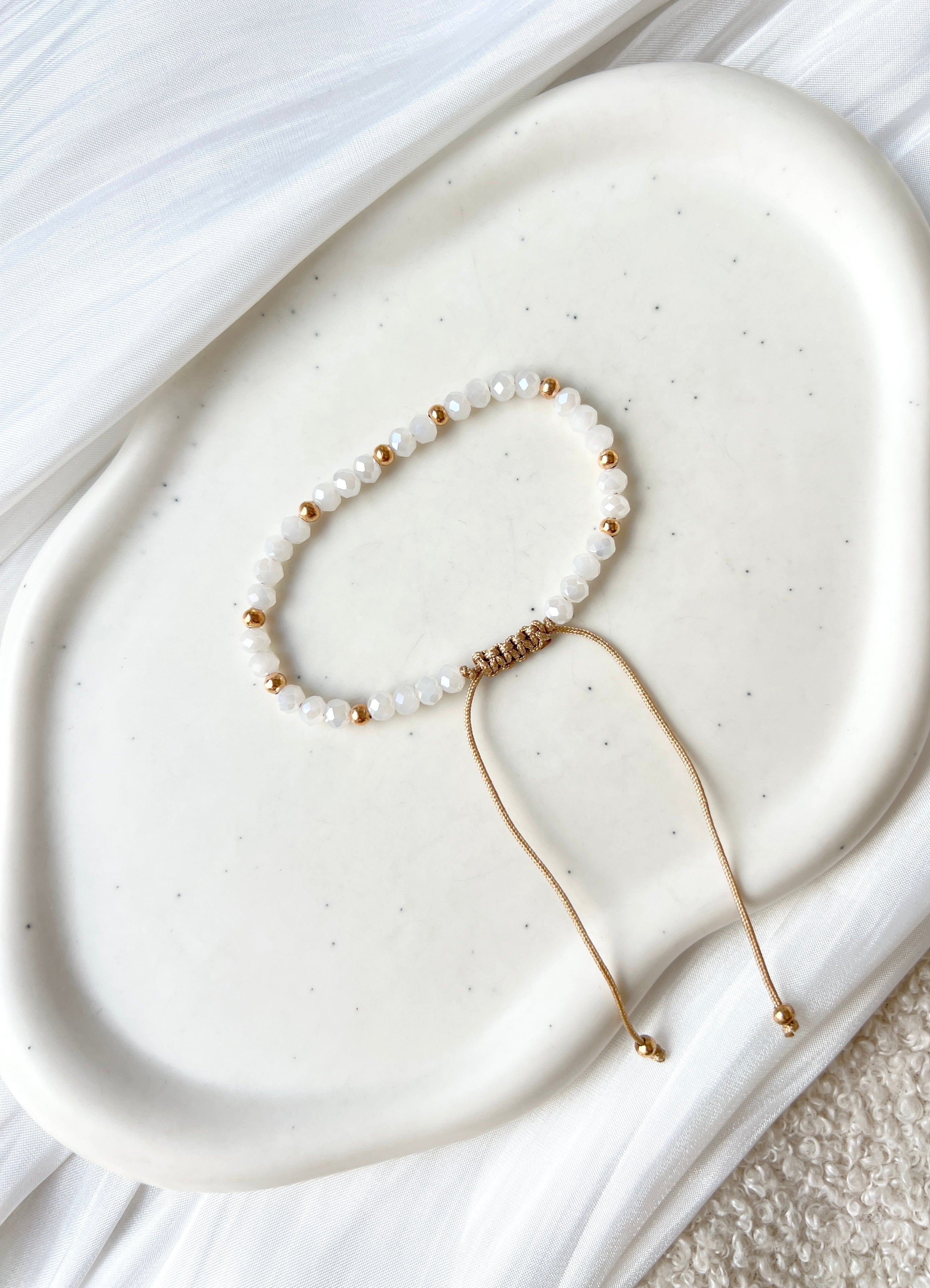 Perlenarmband, Weiß und Gold, Onesize, Brautschmuck