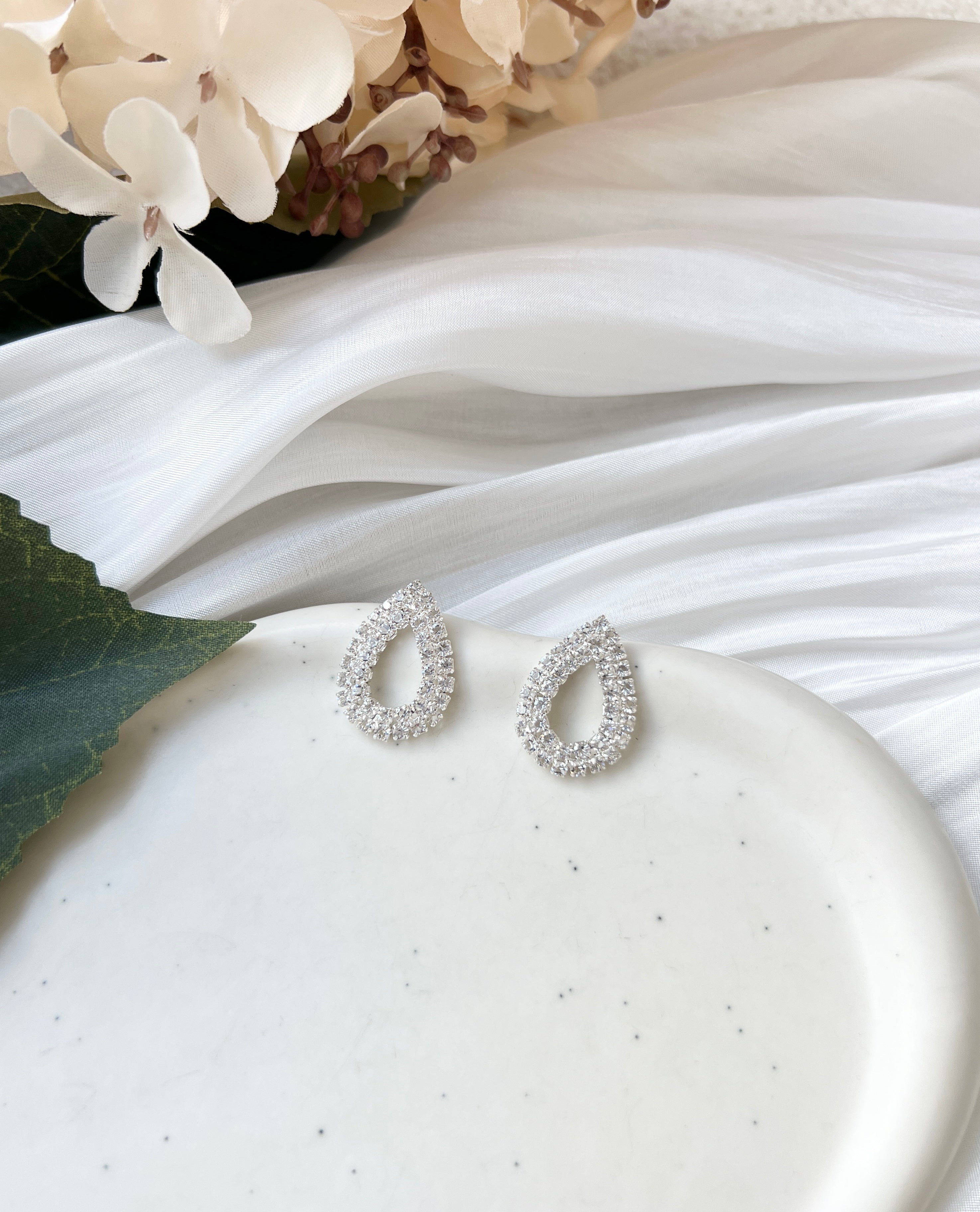 Ohrringe, Silber, funkelnder Strass, Tropfenform Brautohrringe, Brautschmuck