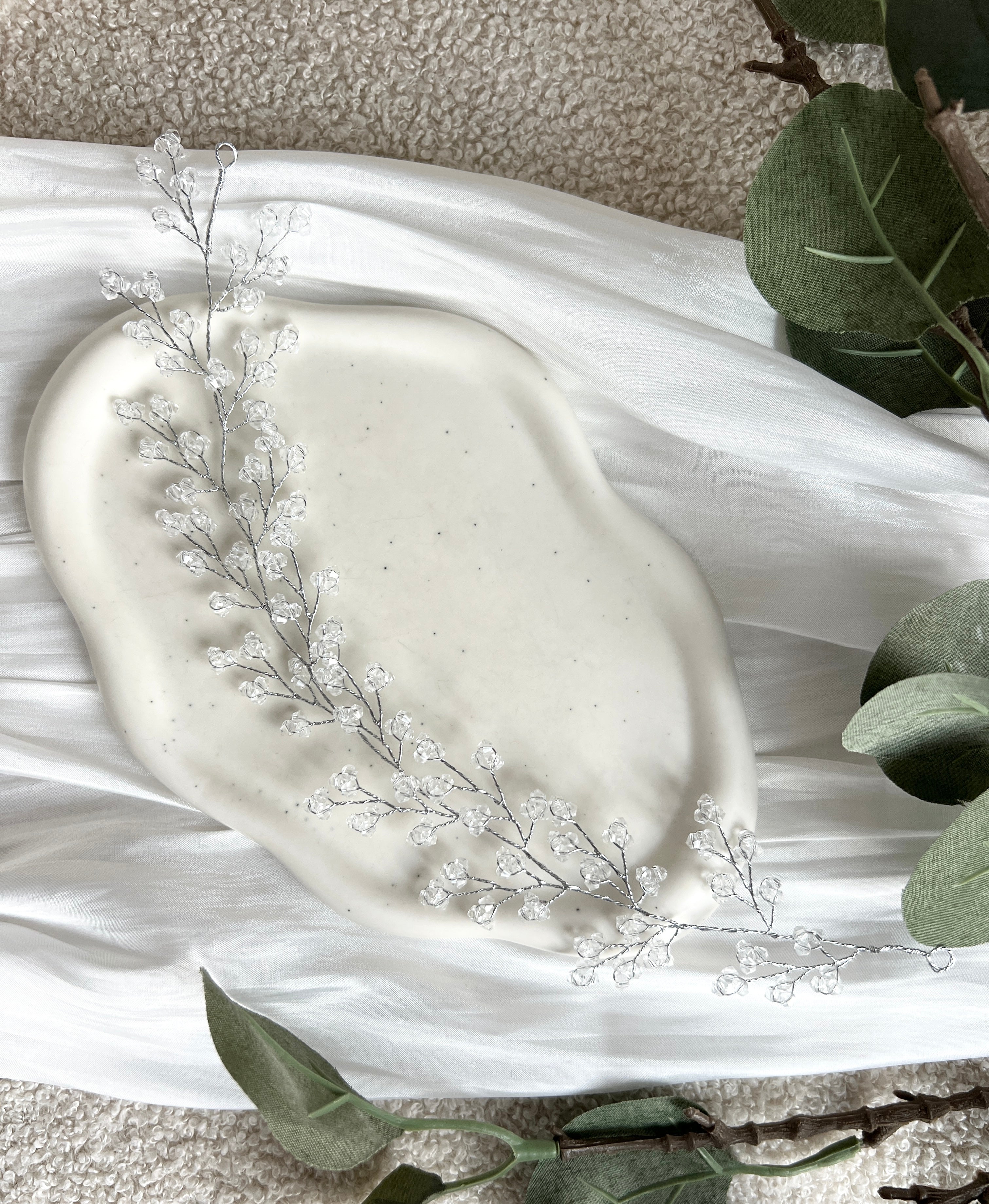 Haarrebe, Silber oder Gold, transparente Perlen, Brautschmuck