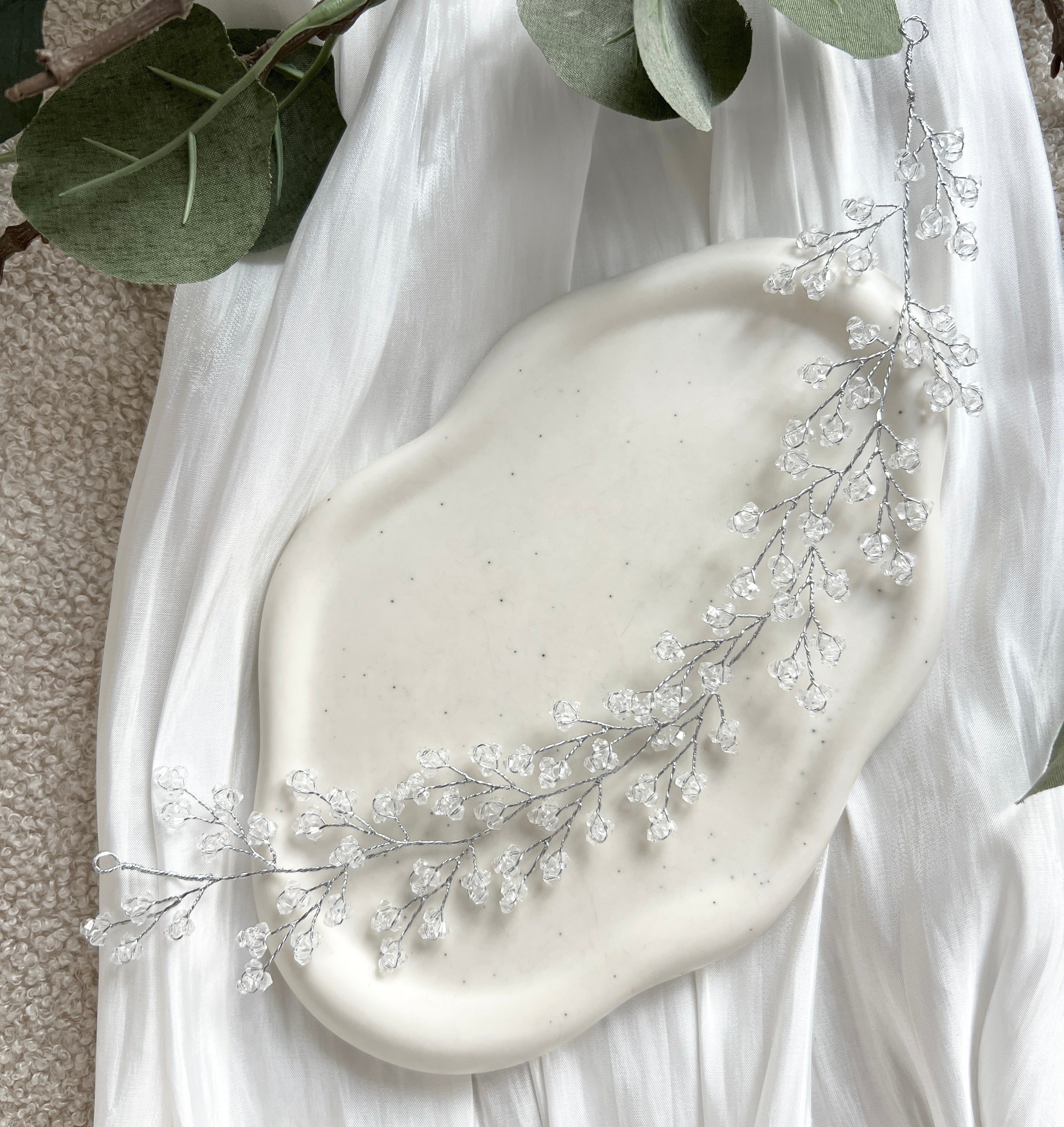 Haarrebe, Silber oder Gold, transparente Perlen, Brautschmuck