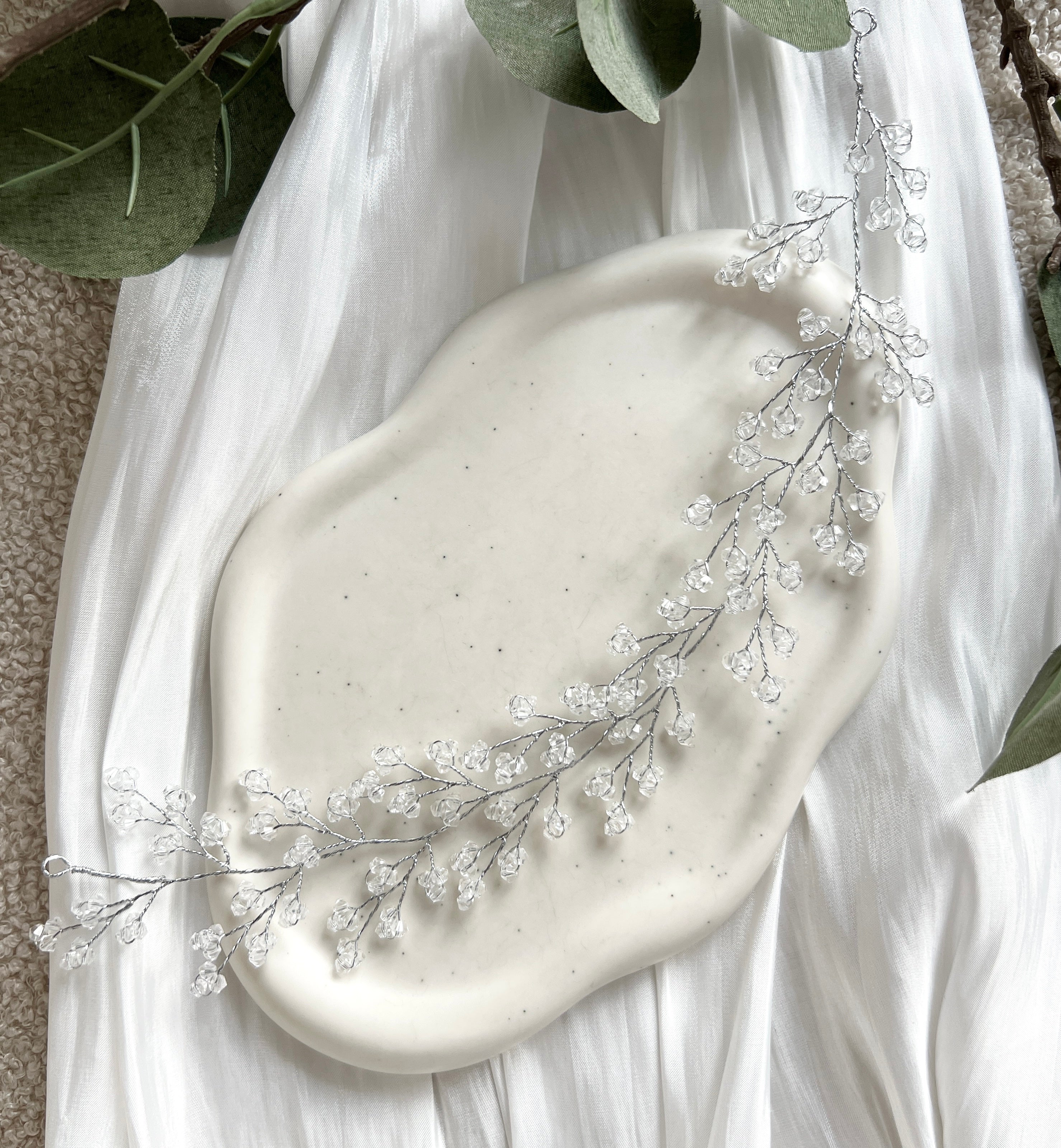 Haarrebe, Silber oder Gold, transparente Perlen, Brautschmuck