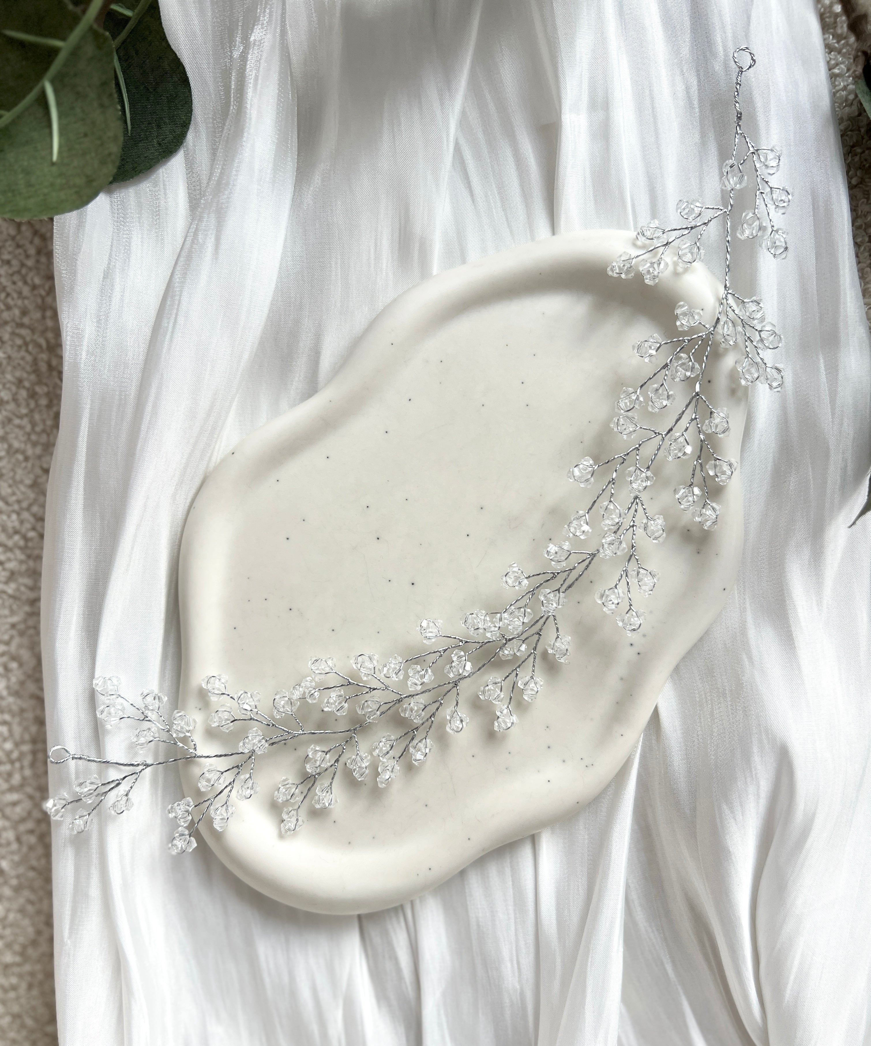 Haarrebe, Silber oder Gold, transparente Perlen, Brautschmuck