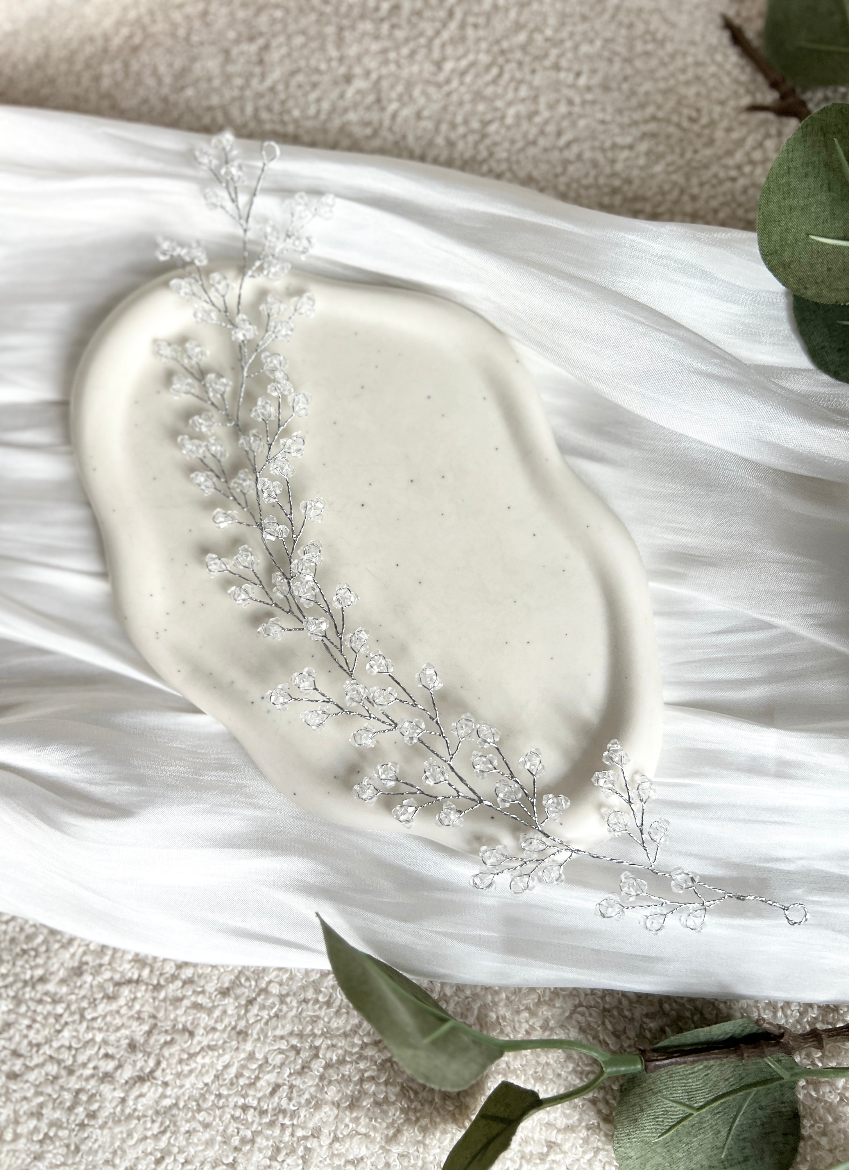 Haarrebe, Silber oder Gold, transparente Perlen, Brautschmuck
