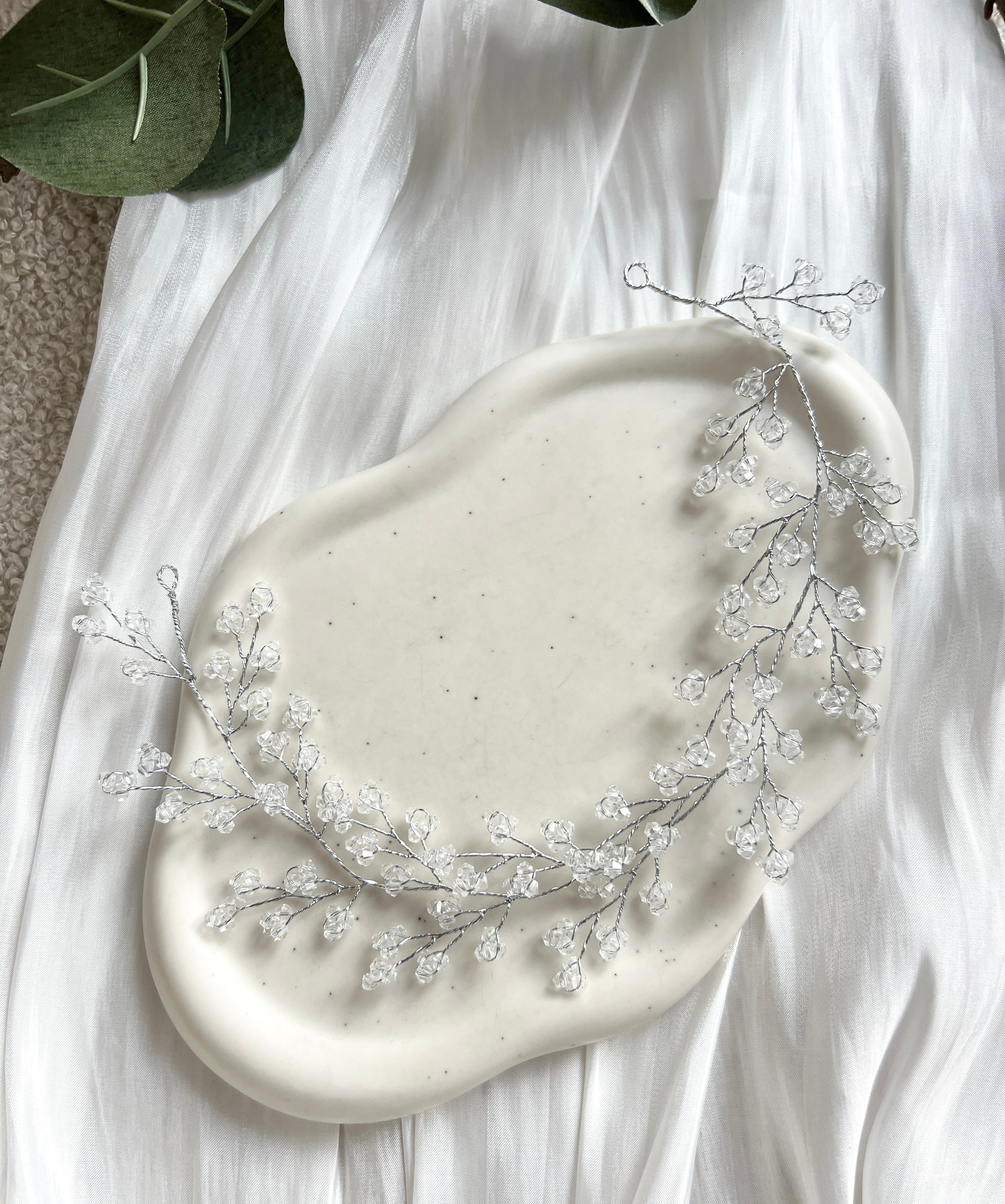 Haarrebe, Silber oder Gold, transparente Perlen, Brautschmuck