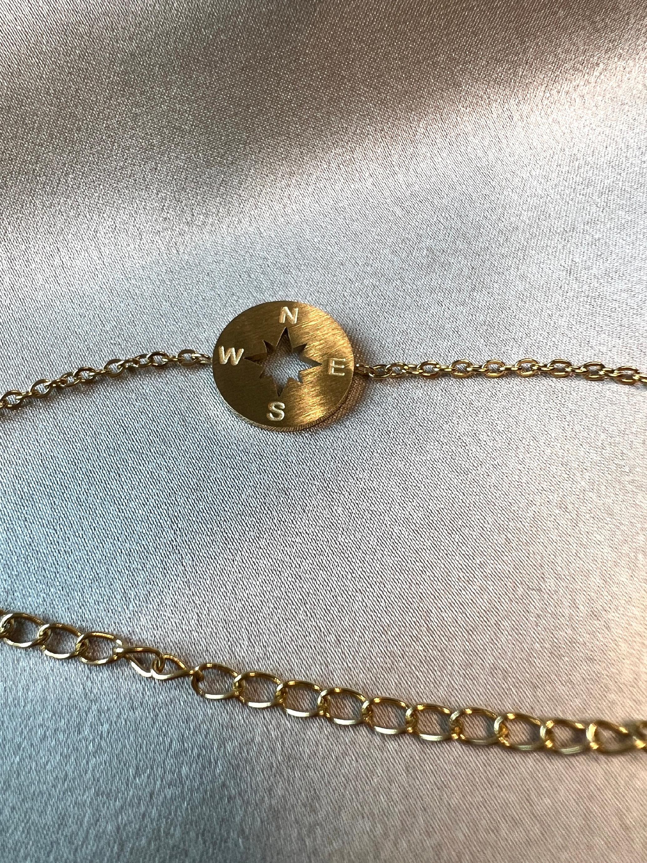 Kompass Armband, Reise schmuck, Kompassrose, Minimalistisches Armband, nord stern Armband, gold, silber, rosegold, gebürsteter Edelstahl - Gold-Armbänder-Schmuckblüte