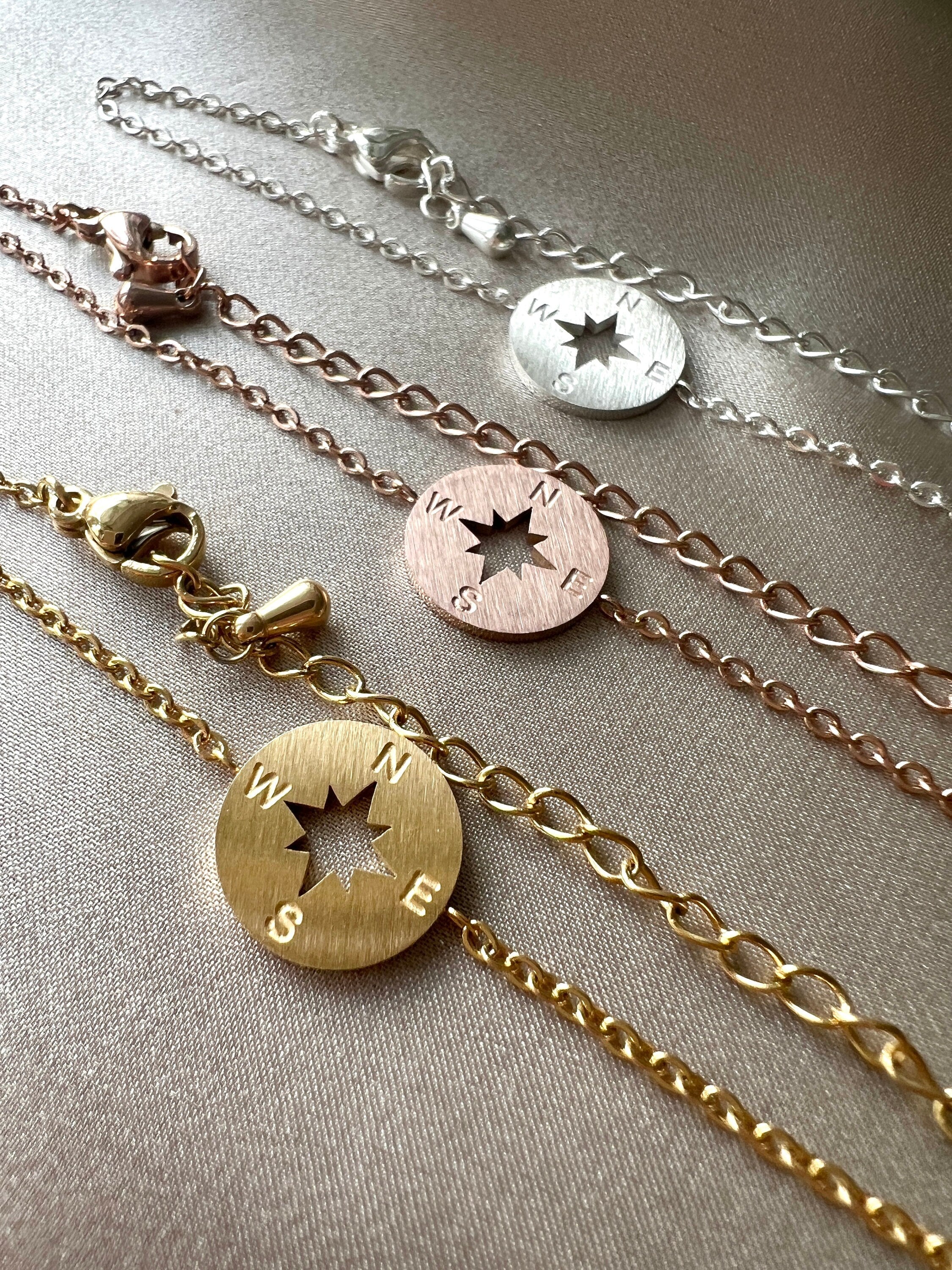 Kompass Armband, Reise schmuck, Kompassrose, Minimalistisches Armband, nord stern Armband, gold, silber, rosegold, gebürsteter Edelstahl - Rose gold-Armbänder-Schmuckblüte