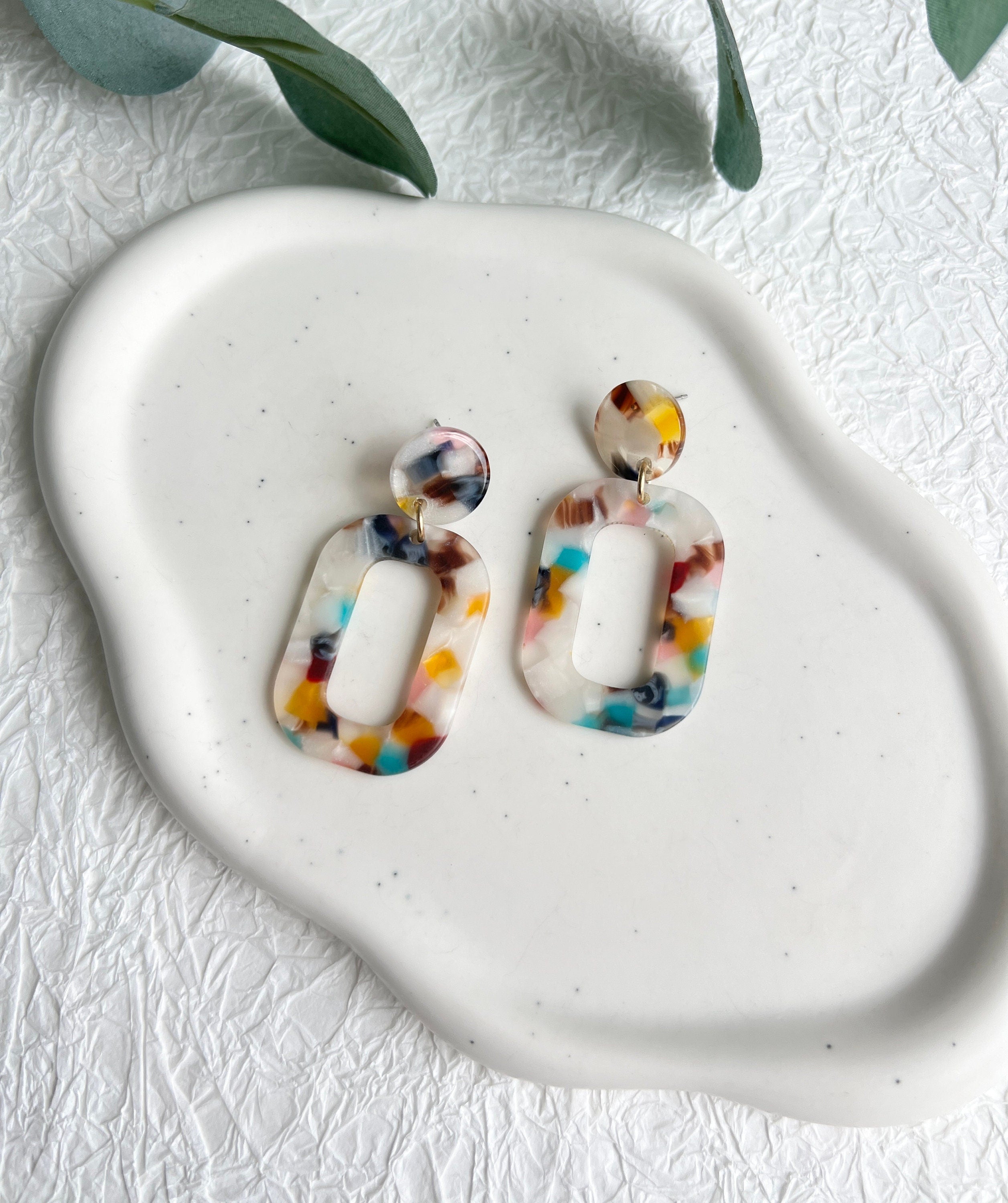 Lange Ohrringe bunt, Acryl, Ovale rechteckige geometrische Hängeohrringe, Trend, moderner-Ohrringe-Schmuckblüte