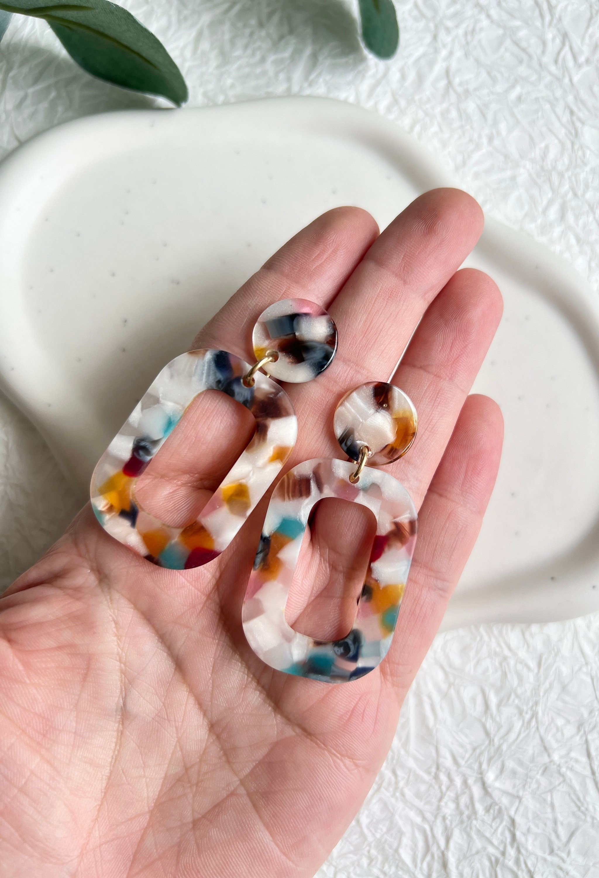 Lange Ohrringe bunt, Acryl, Ovale rechteckige geometrische Hängeohrringe, Trend, moderner-Ohrringe-Schmuckblüte