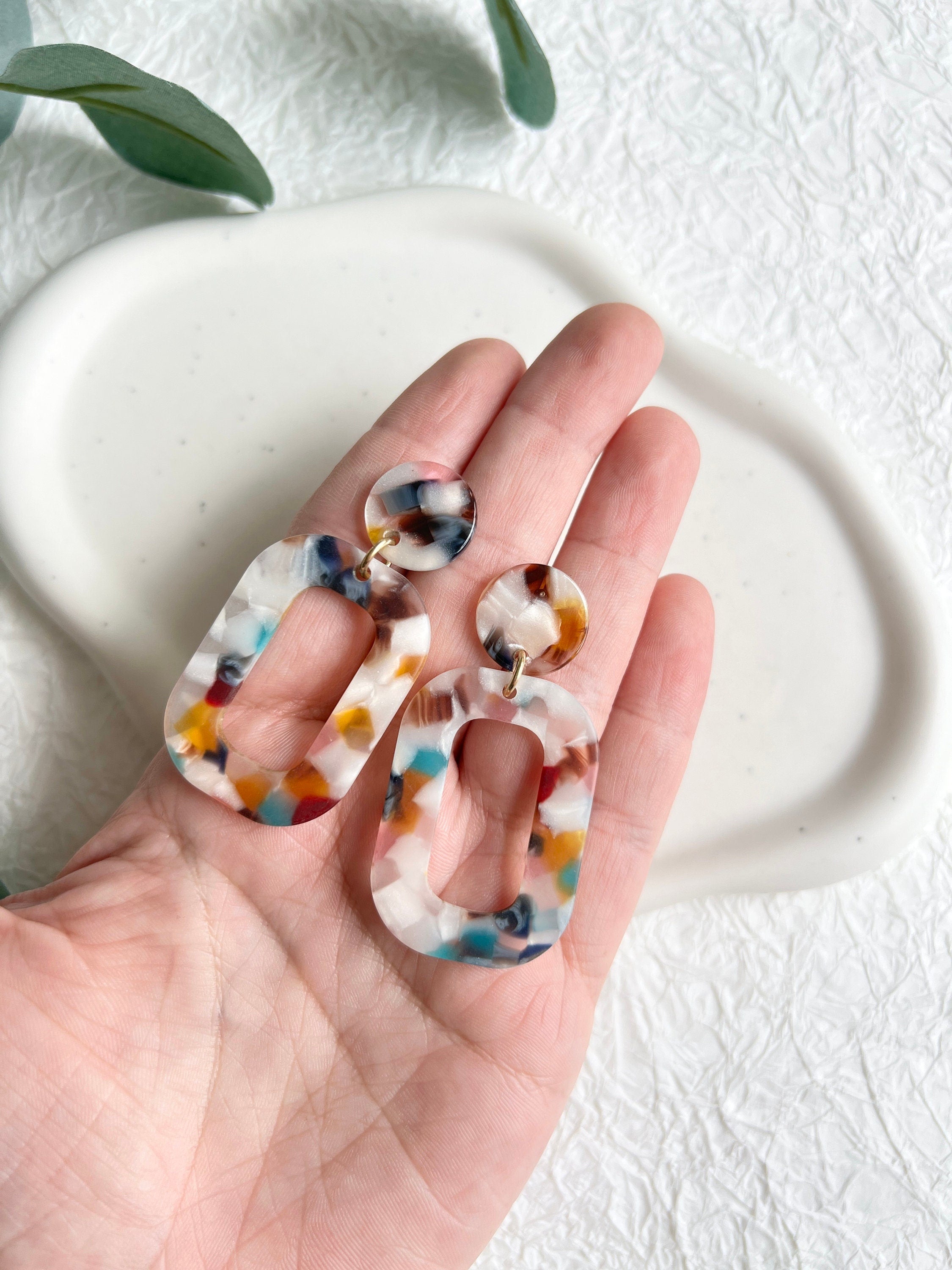 Lange Ohrringe bunt, Acryl, Ovale rechteckige geometrische Hängeohrringe, Trend, moderner-Ohrringe-Schmuckblüte